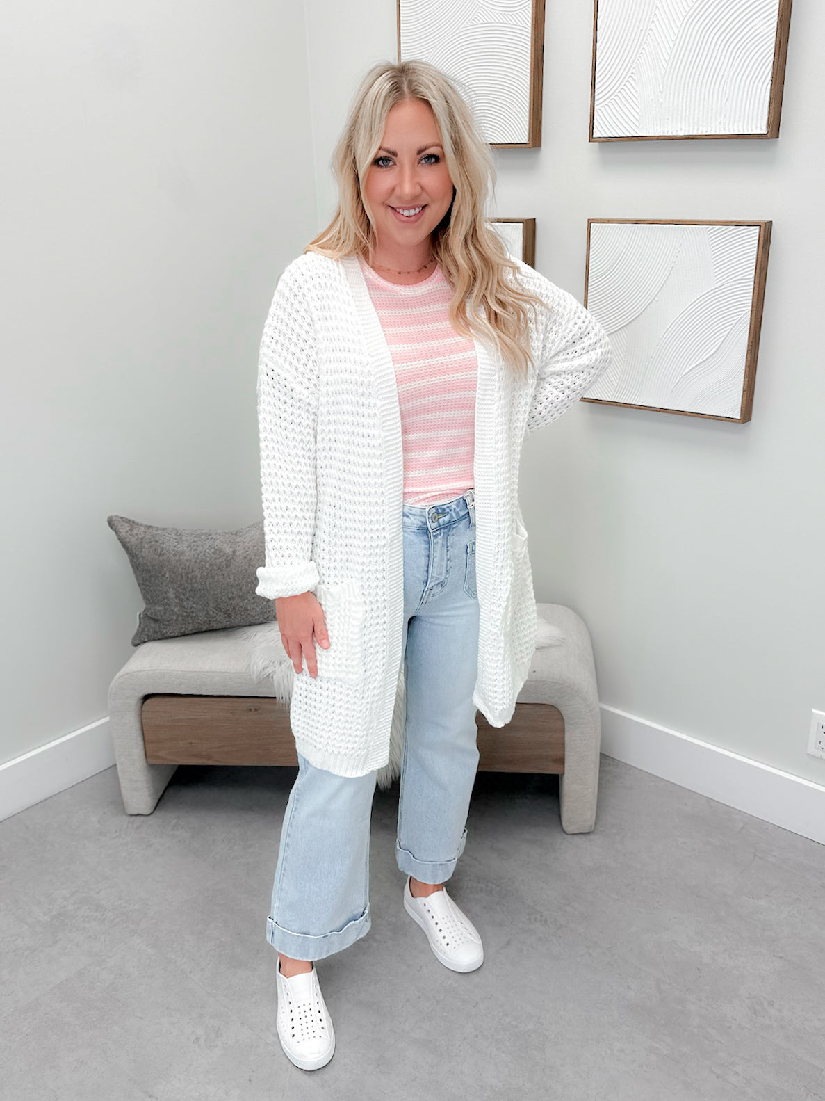 Nell Chunky Knit Cardigan in Off White