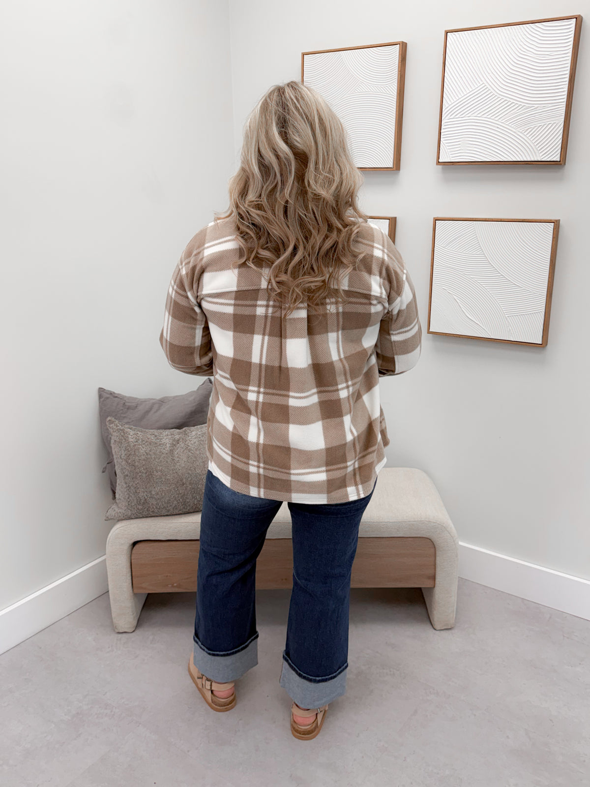Hazy Fleece Shacket in Ivory Taupe