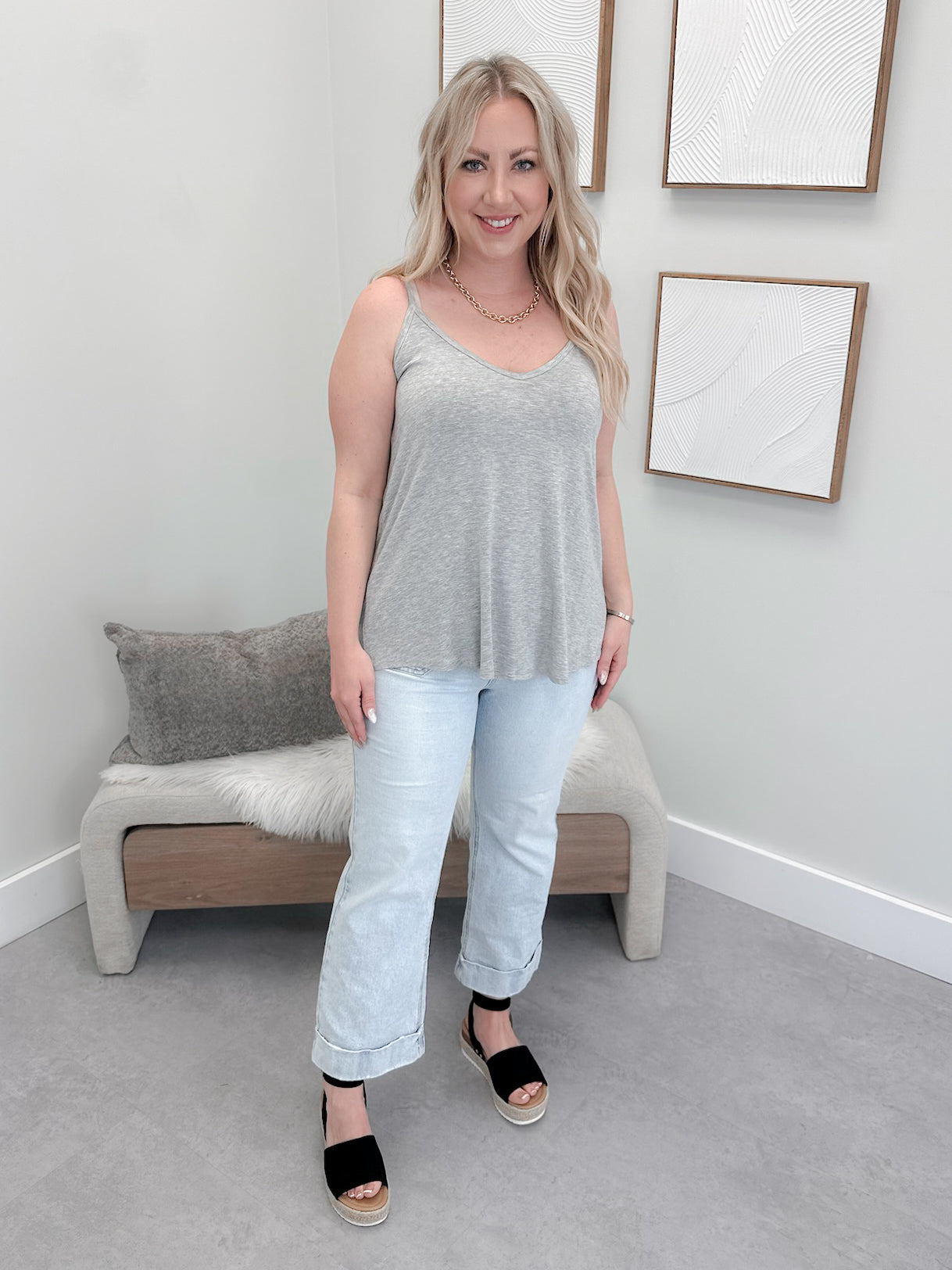Maddox Reversible Tank in Heather Grey