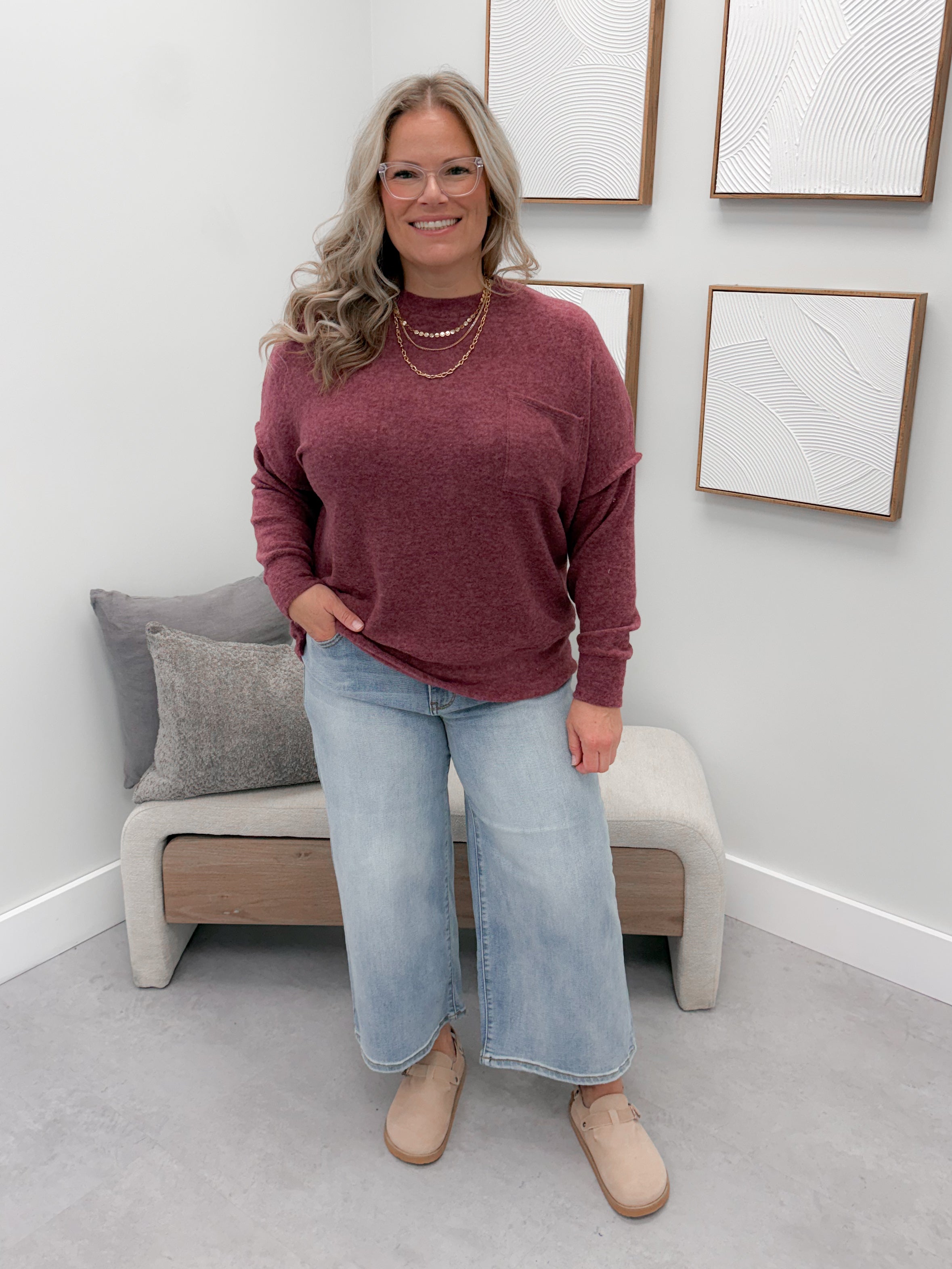 Denton Brushed Pullover in Eggplant