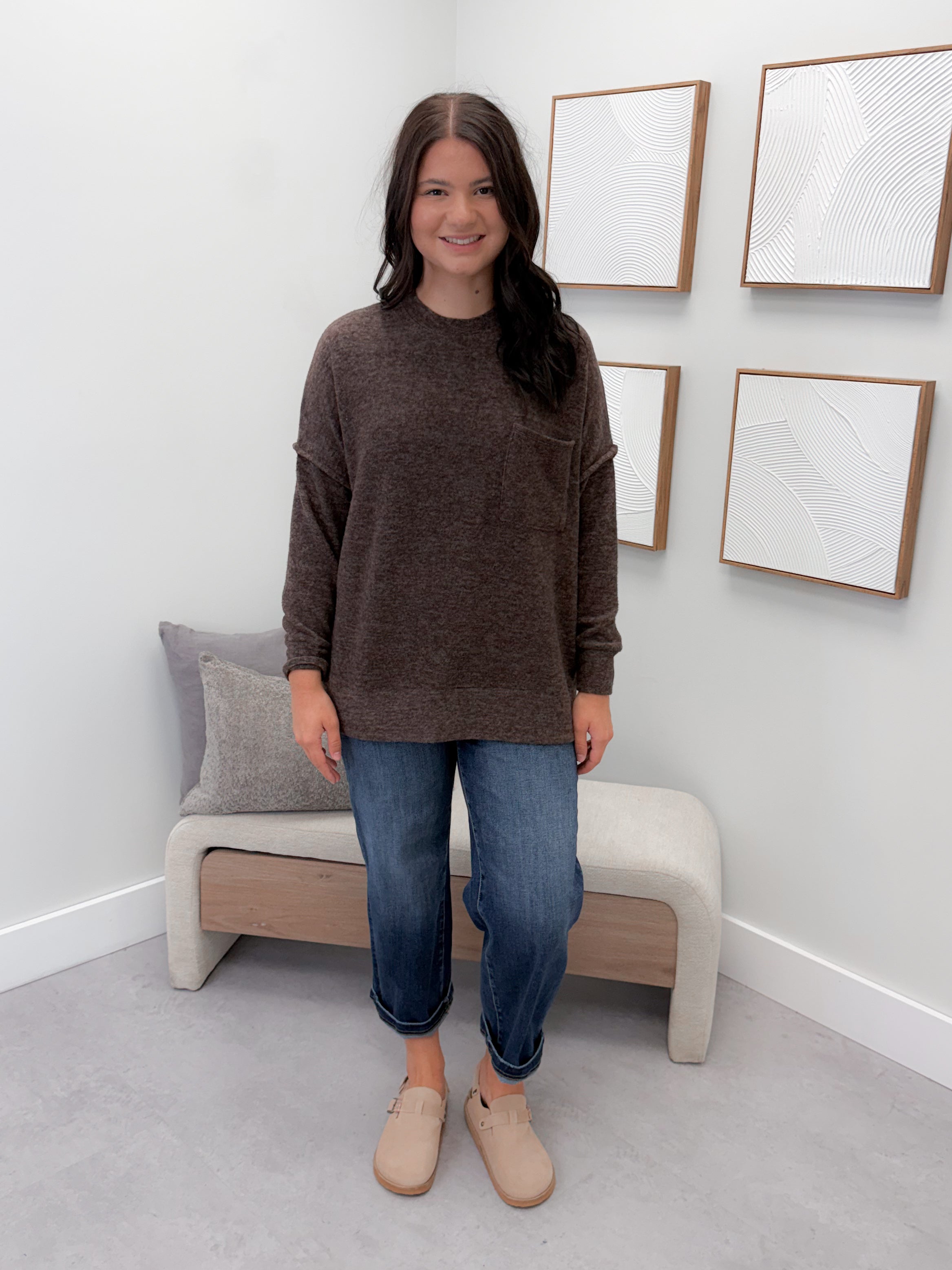 Denton Brushed Pullover in Brown