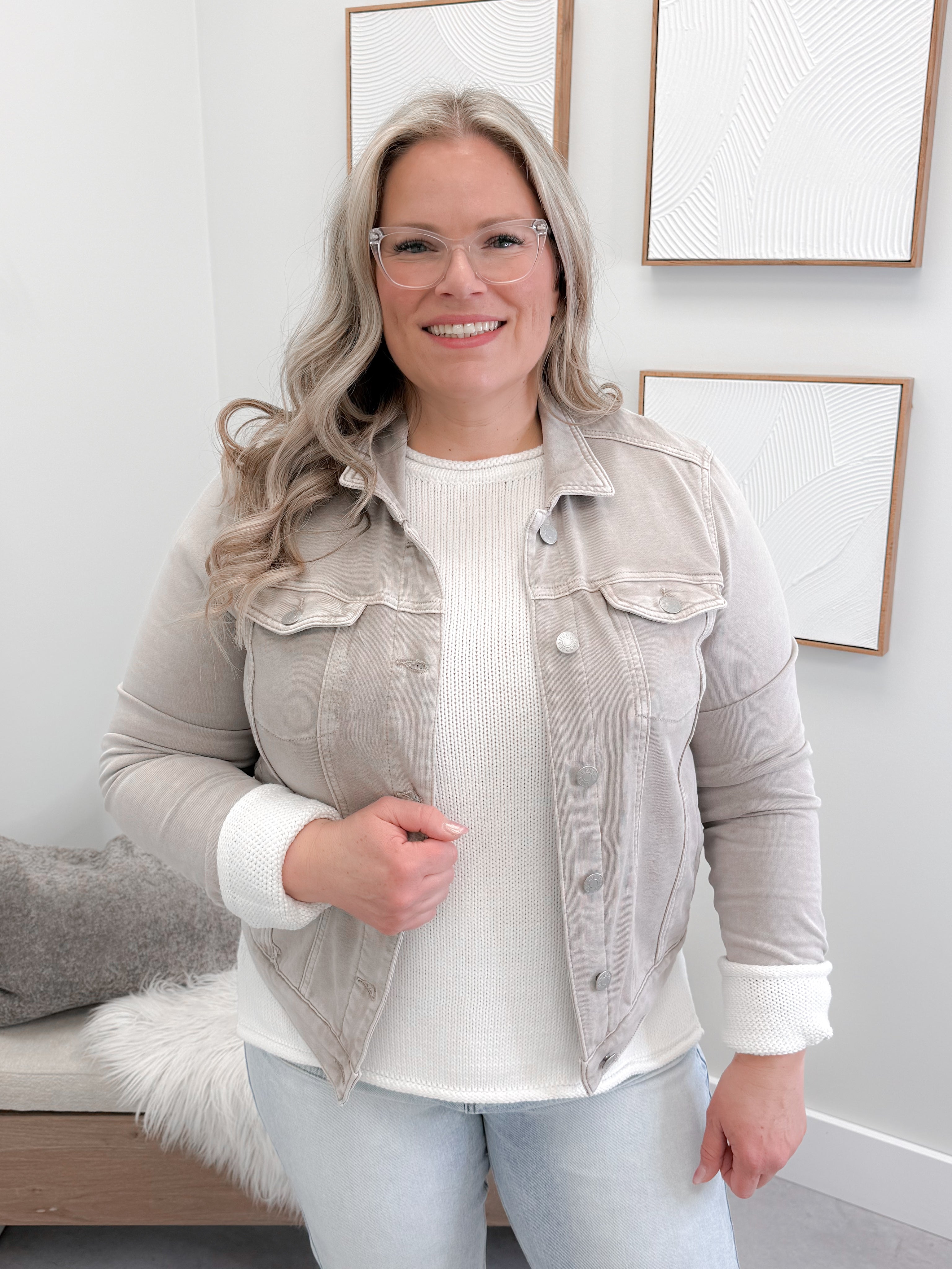 Soft Denim Jacket in Light Stone