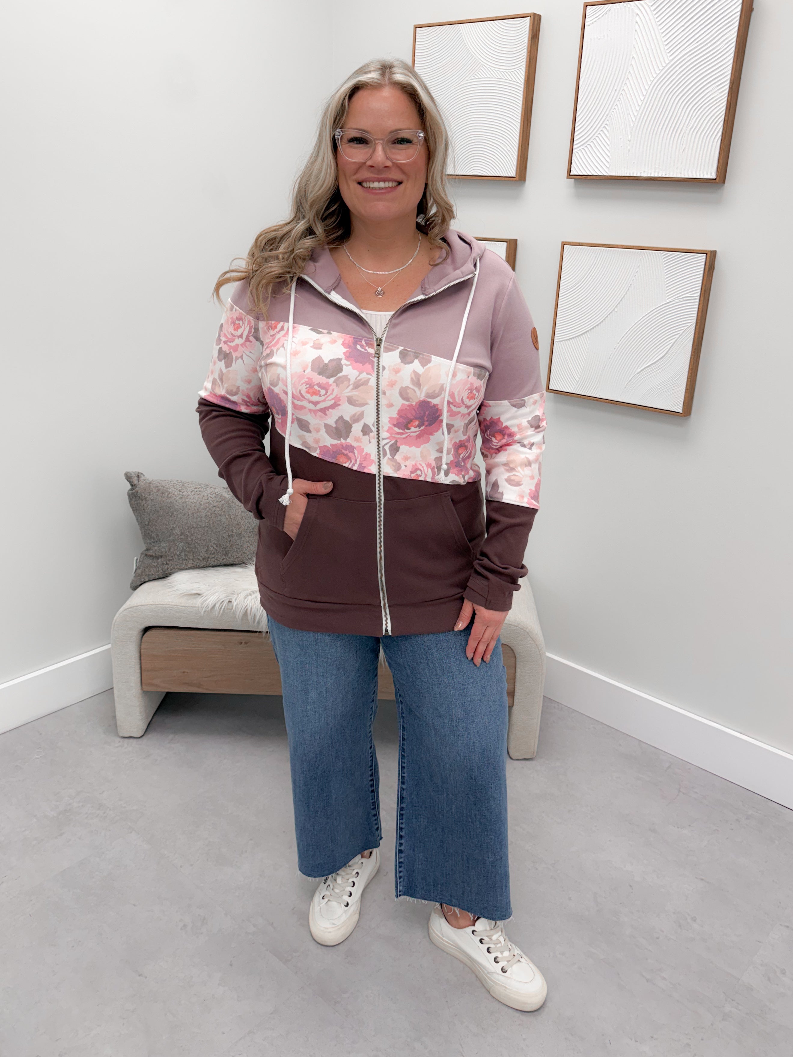 Nova Floral Strip Fullzip Hoodie in Purples