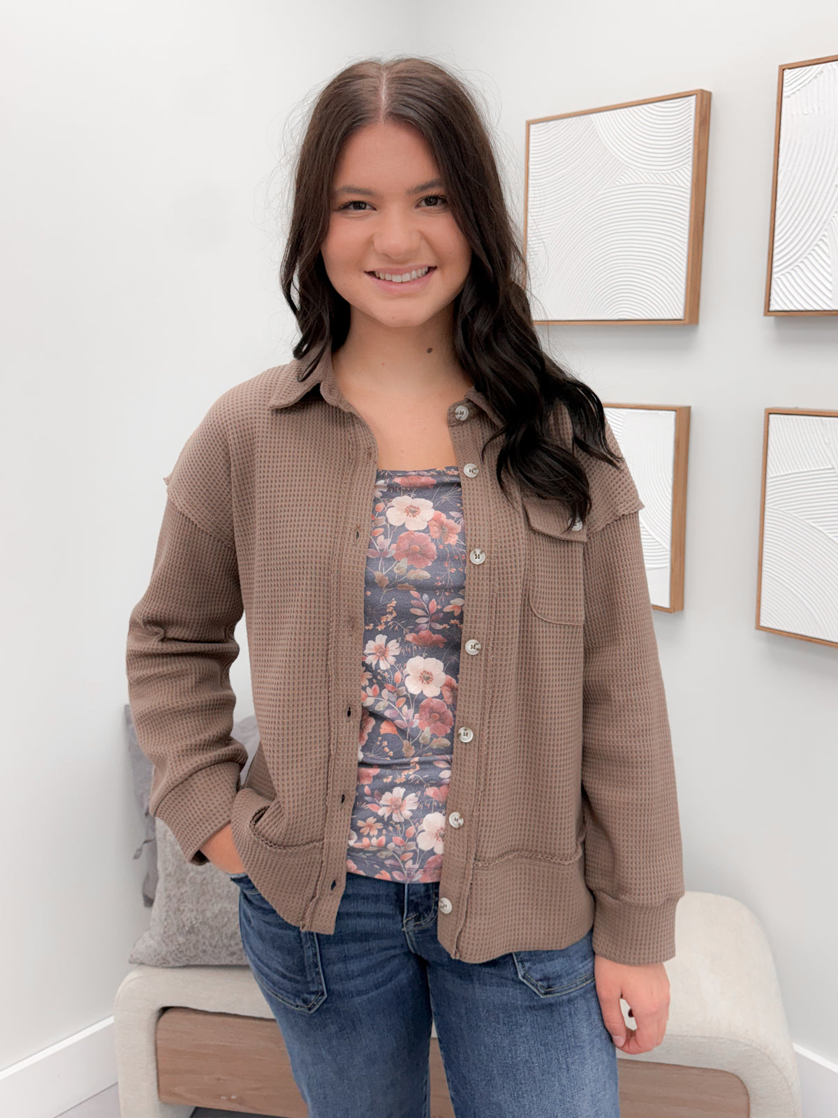 Thea Waffle Shacket in Cocoa
