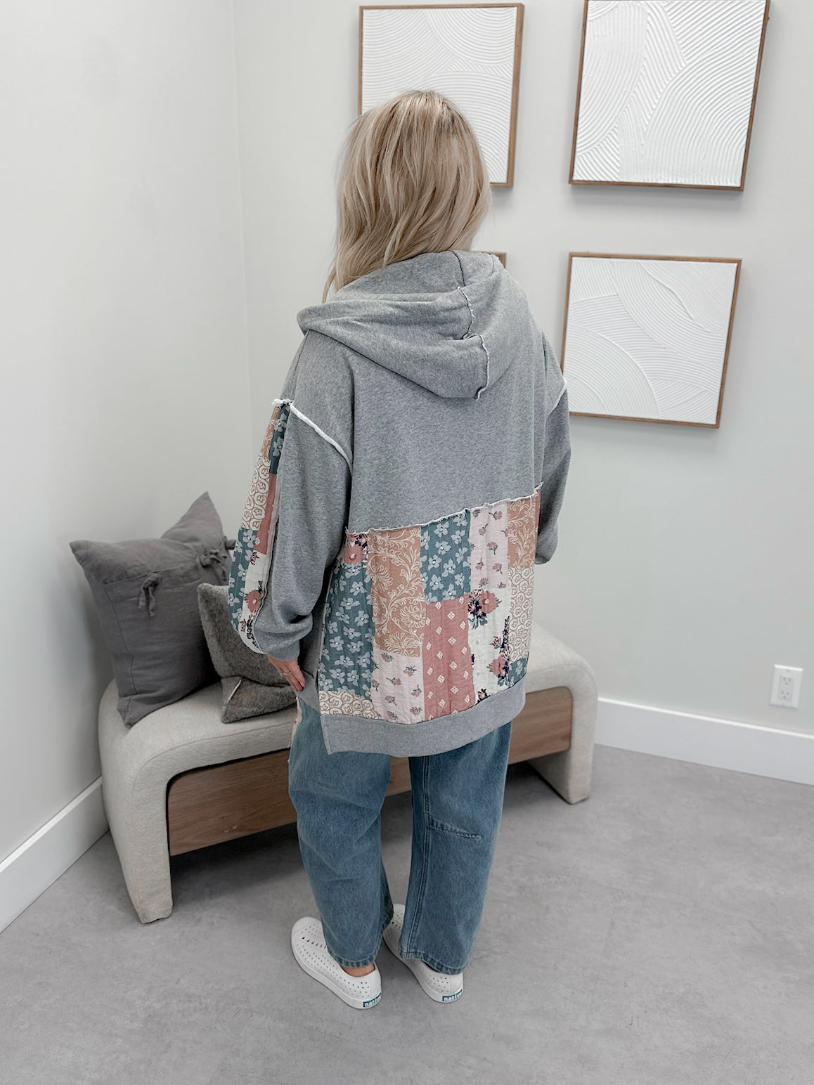 Ruby Quilted Hoodie in Grey