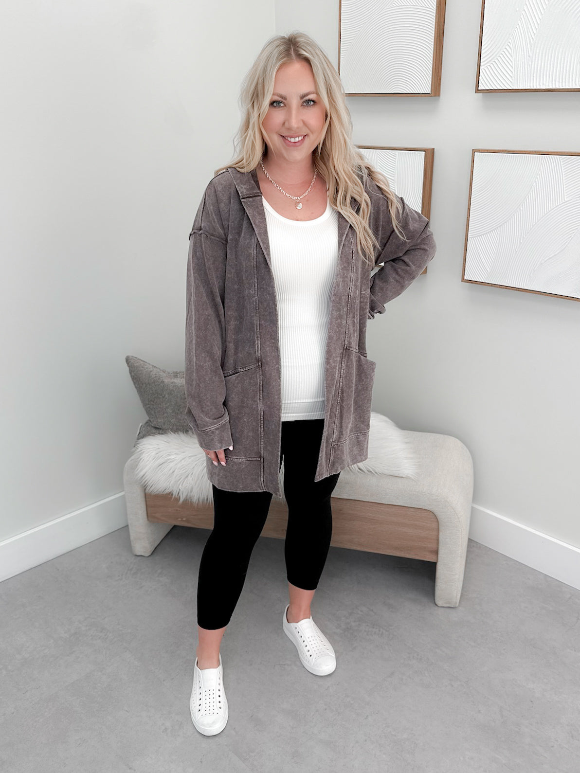 Macie Hooded Cardigan in Cappuccino