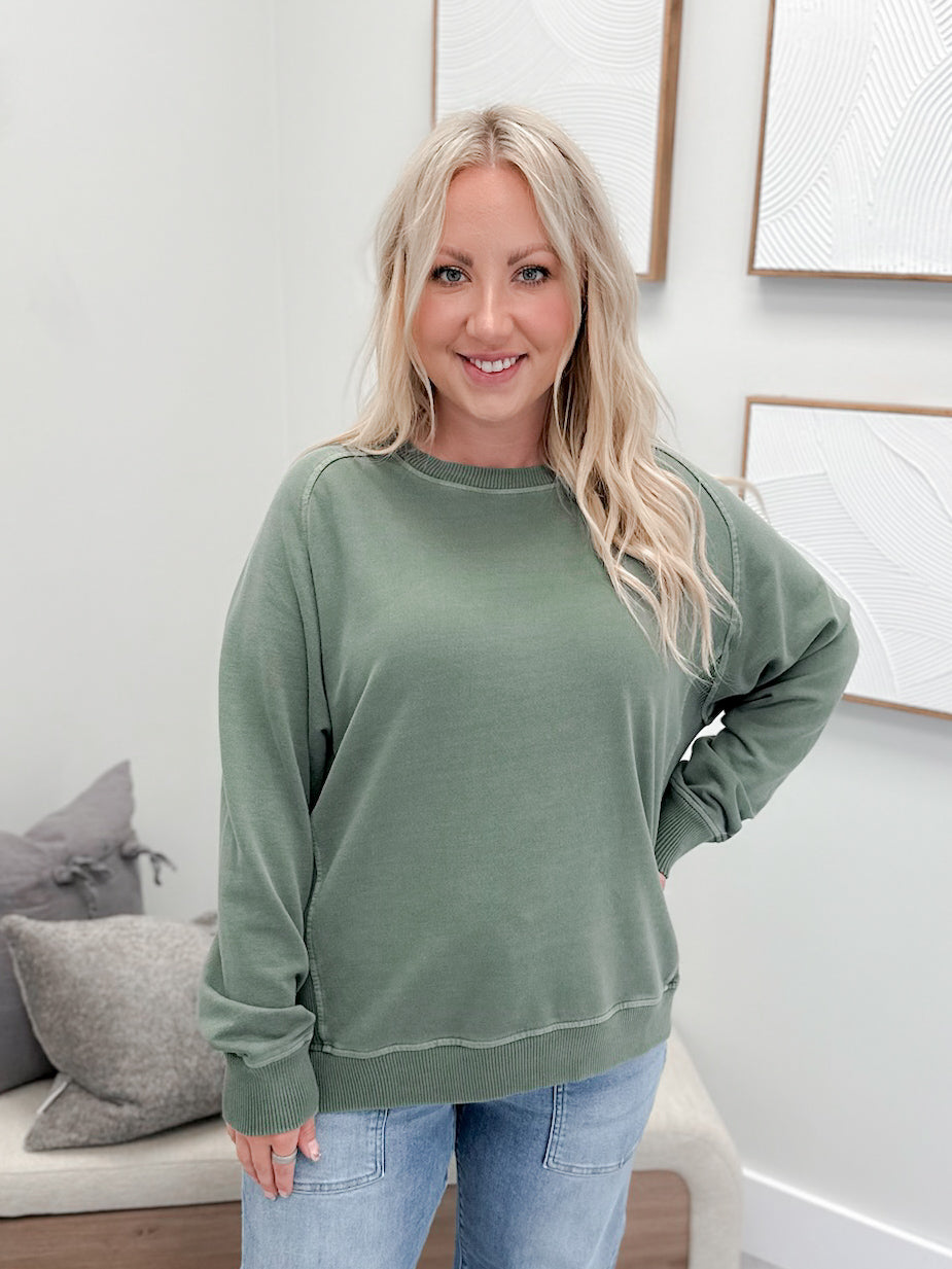 Keep It Simple Pullover in Olive