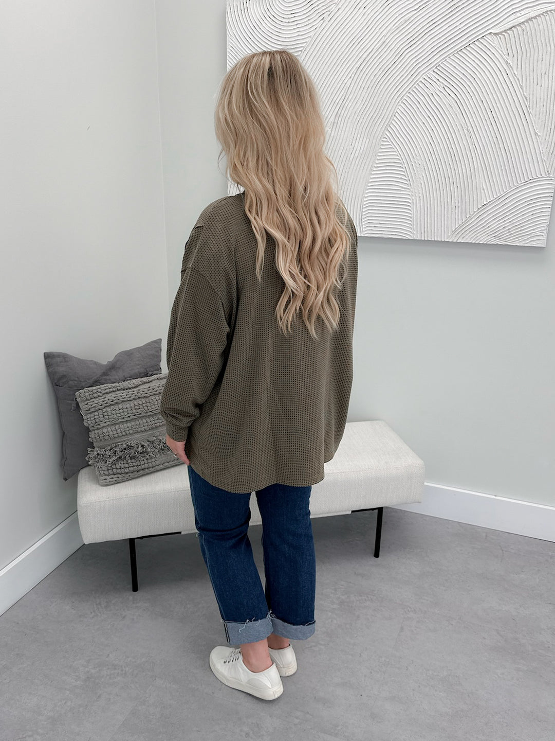 Otto Waffle Cardigan in Olive