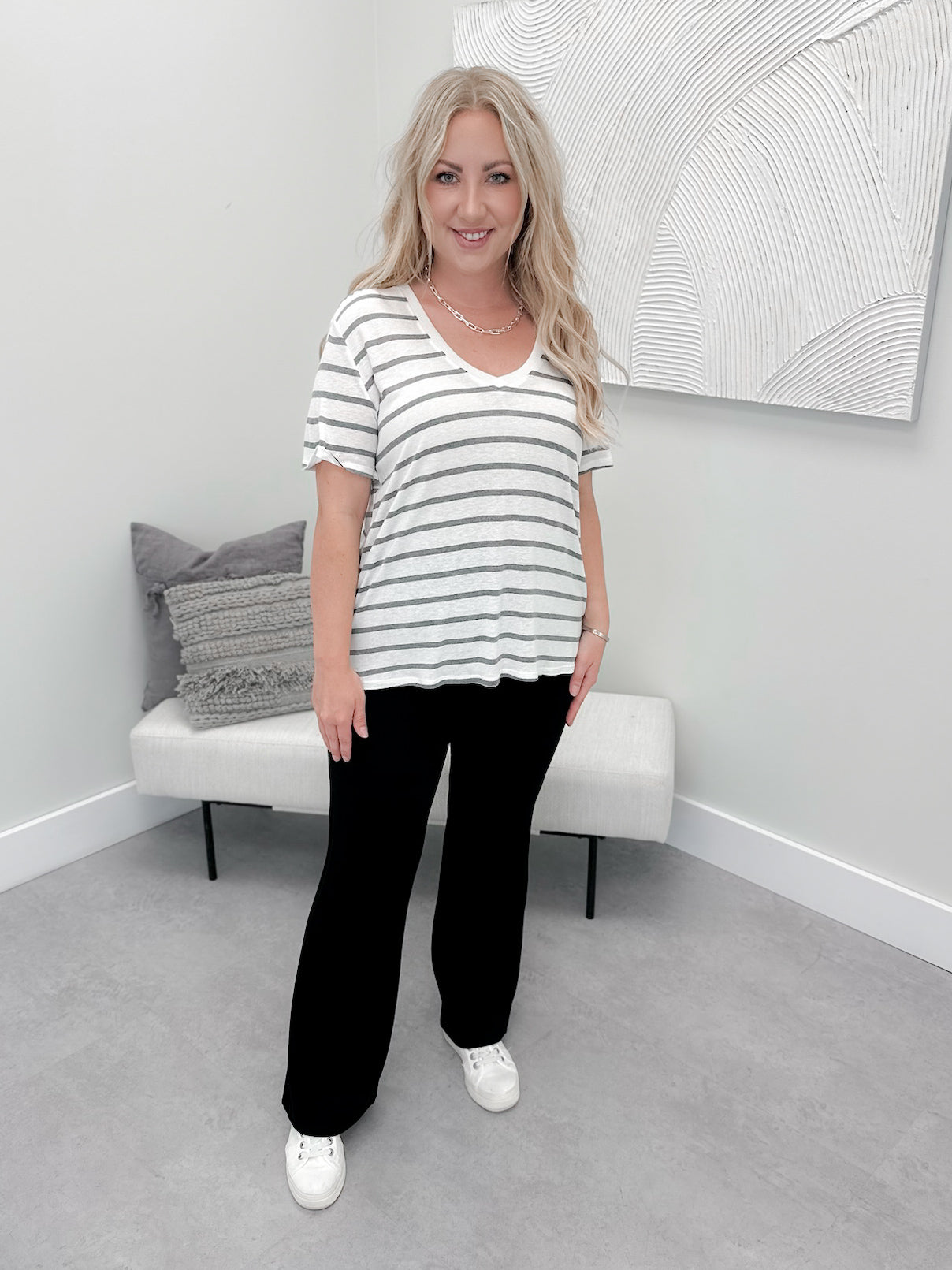 Alanis Striped Tee in Grey - Small