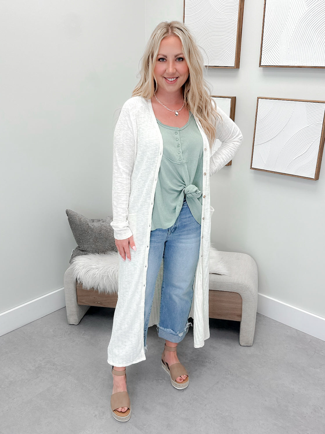 Heaven Long Cardi in Ivory