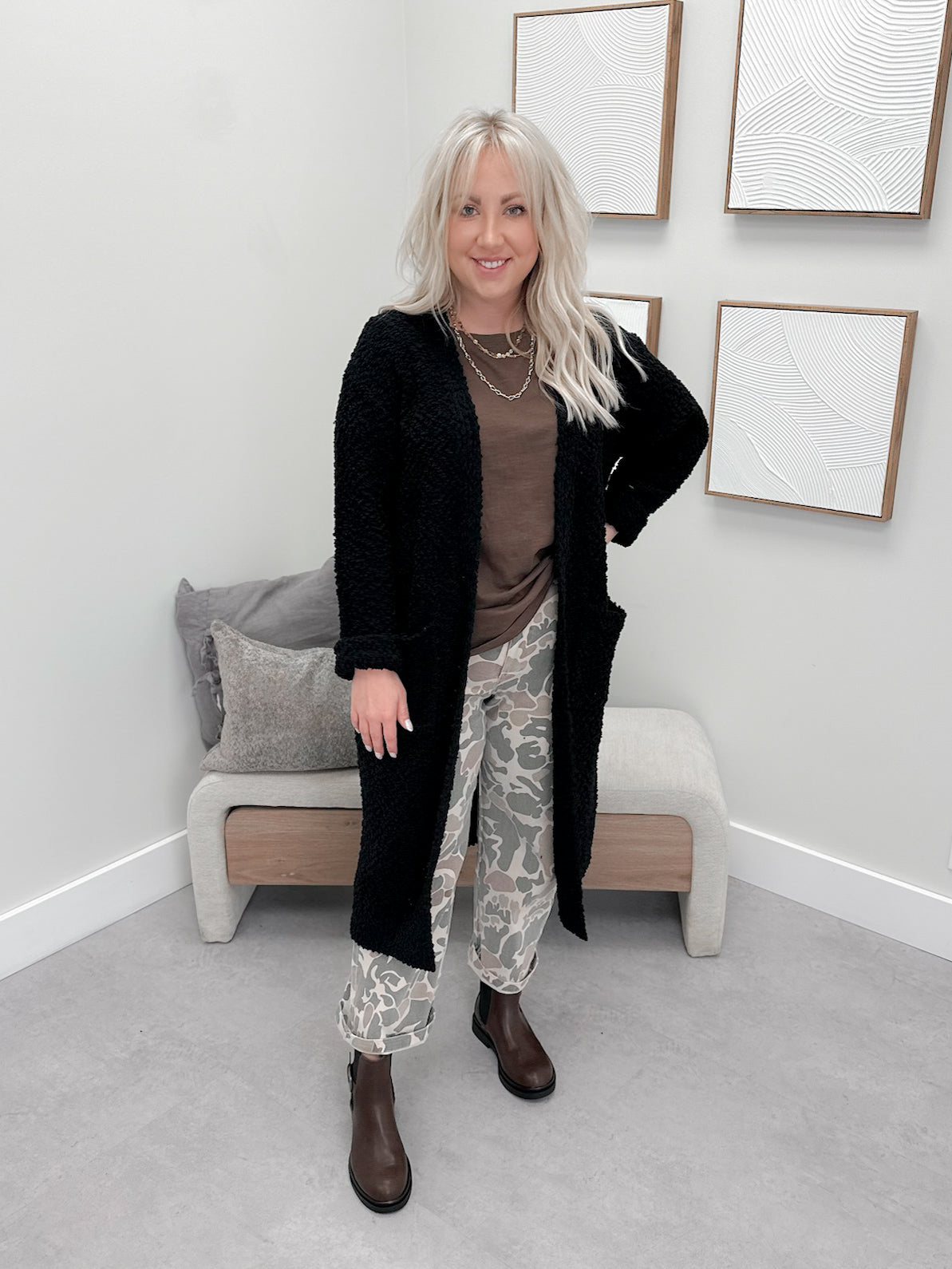 Brody Popcorn Cardigan in Black