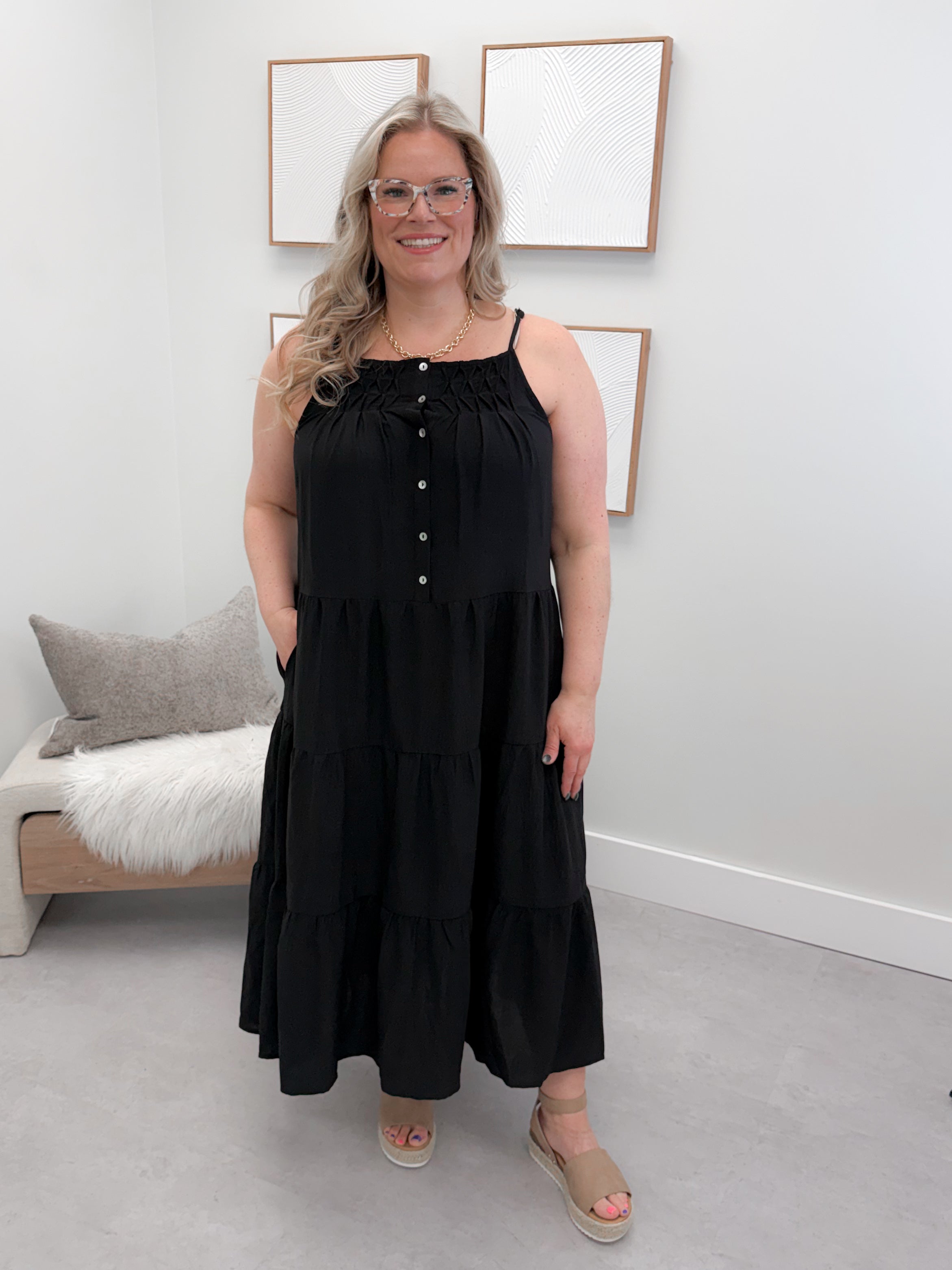 Flynn Tiered Dress in Black