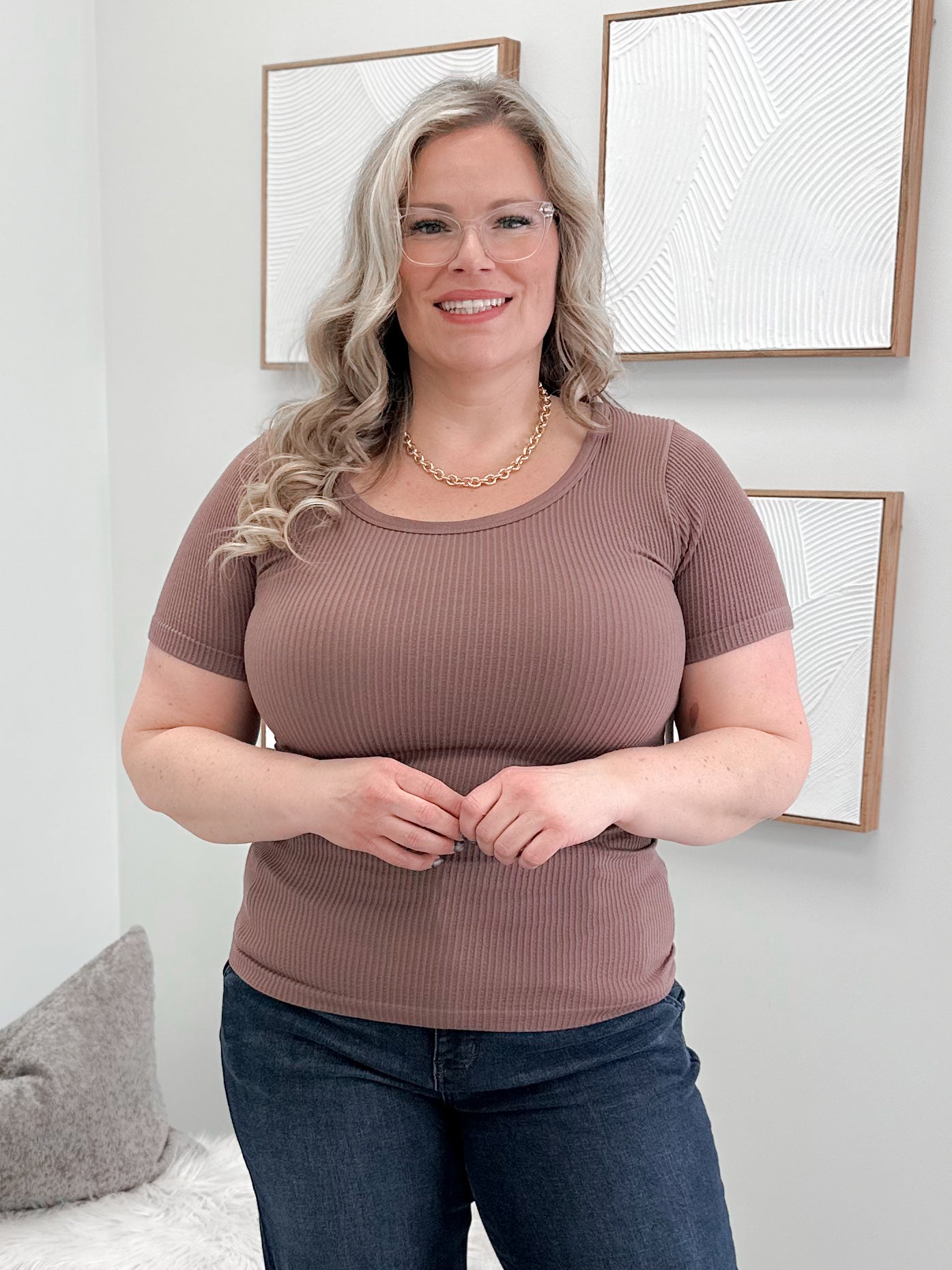 Nori Ribbed Tee in Milk Chocolate