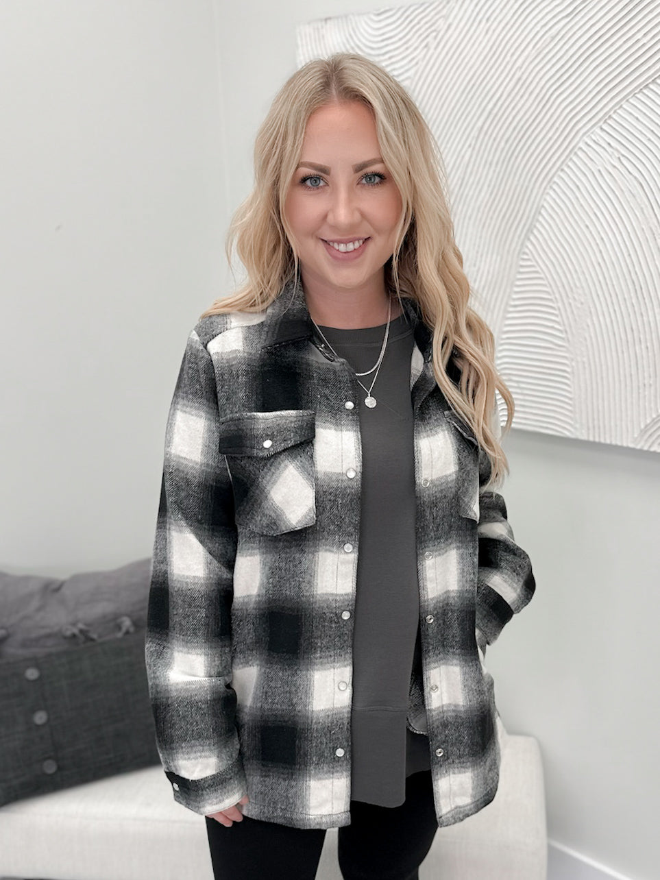 Laith Plaid Shacket in Black
