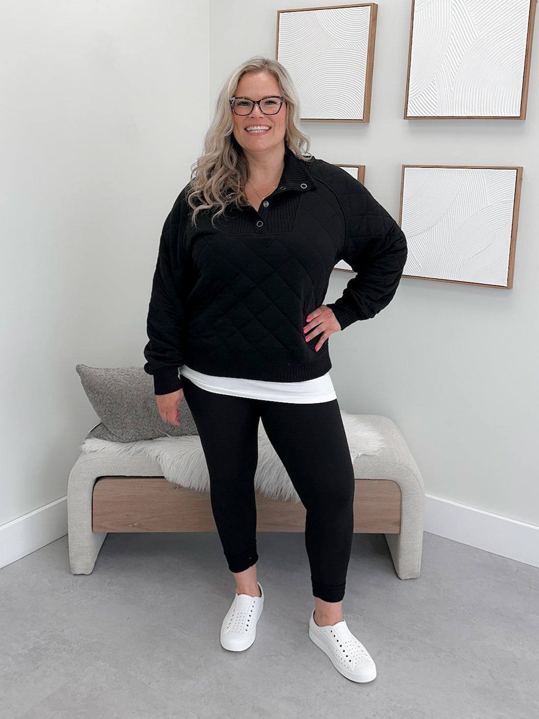 Celia Quilted Pullover in Black