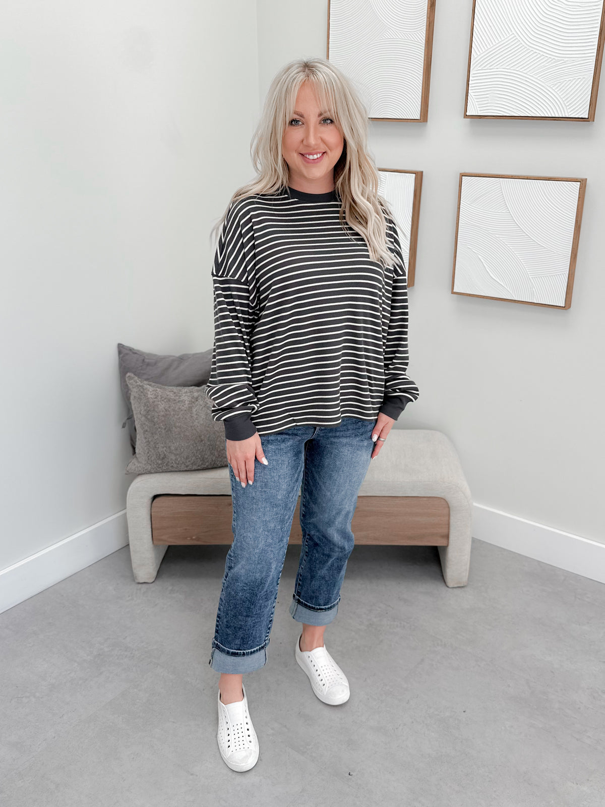 Saylor Stripe Long Sleeve in Coal