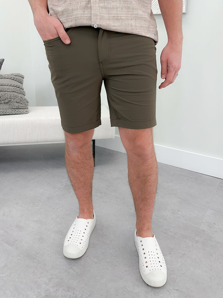 Miles Mens Flex Shorts in Olive