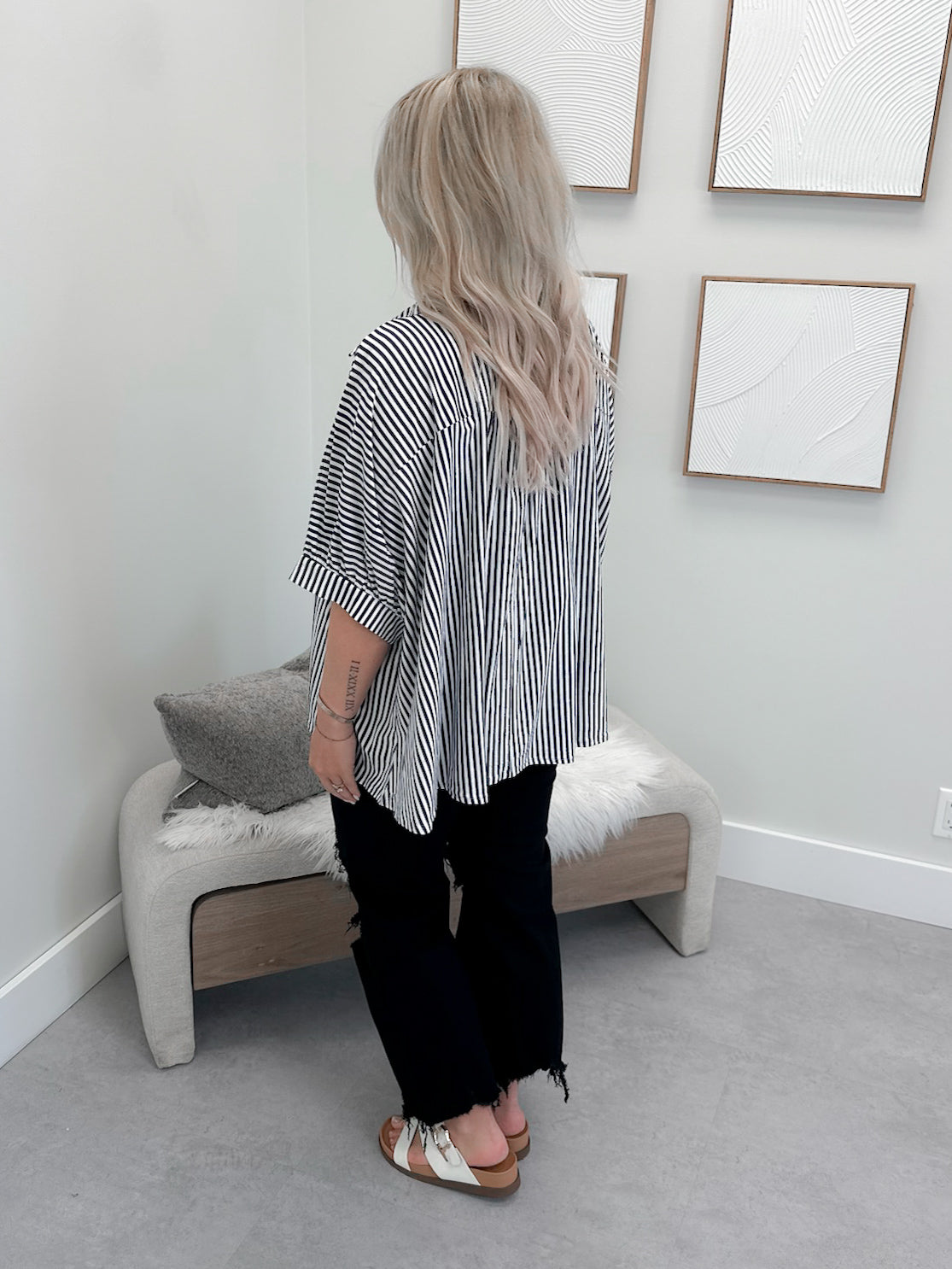Domino Button Up Top in Navy Stripe