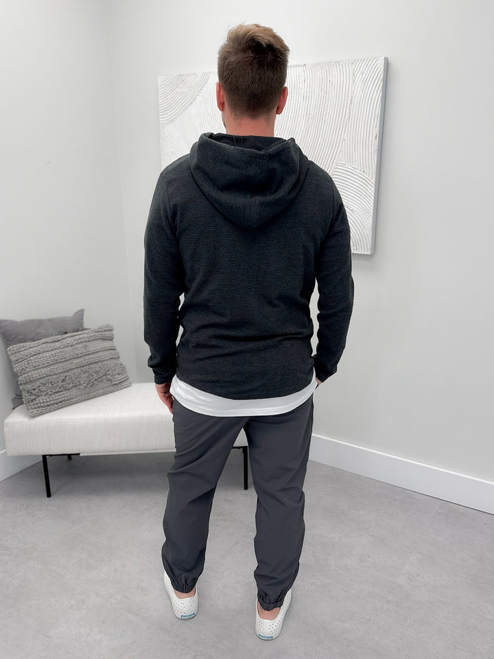 Carson Mens Ribbed Hoodie in Charcoal