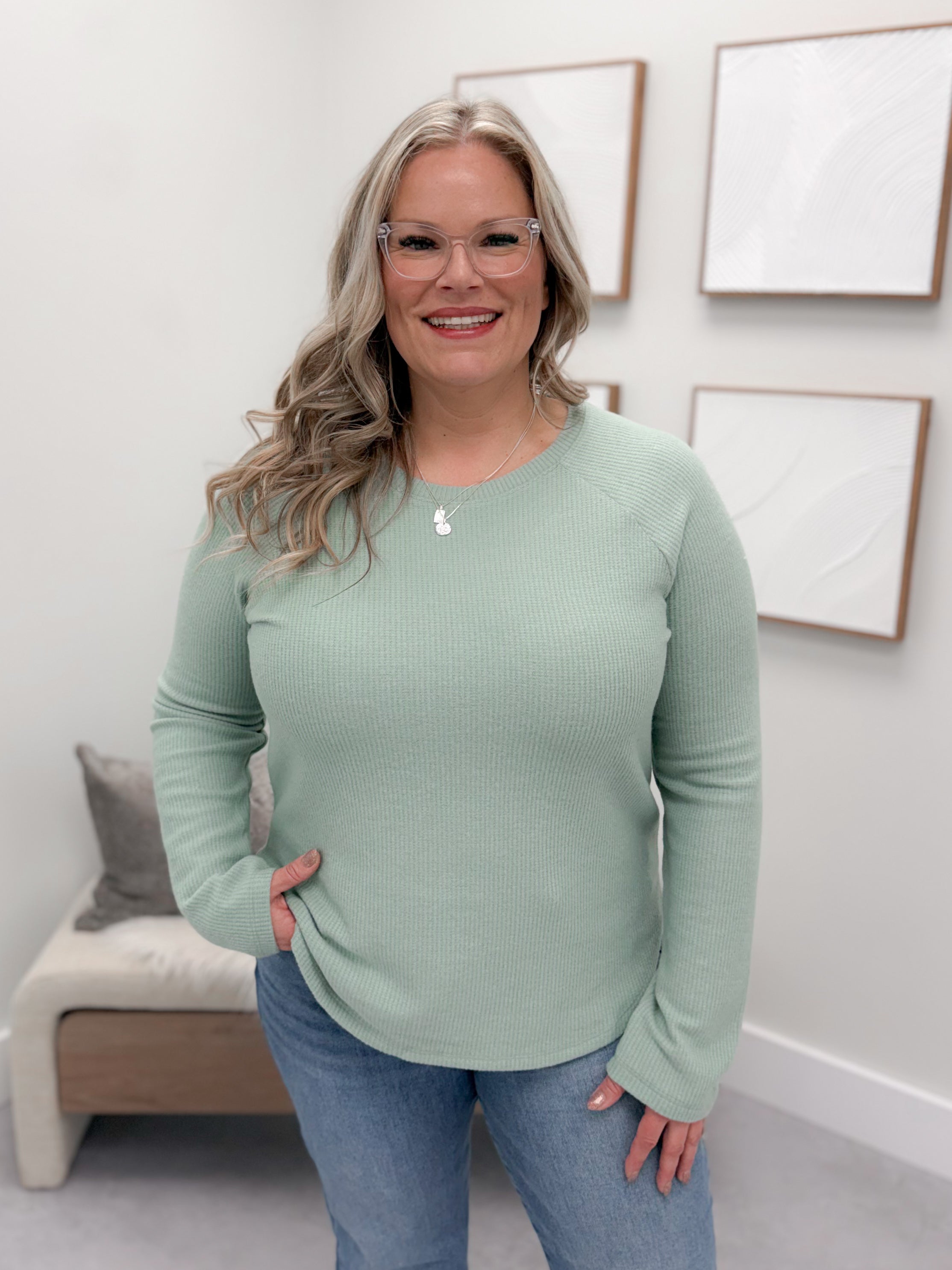 Willow Waffle Long Sleeve in Sage