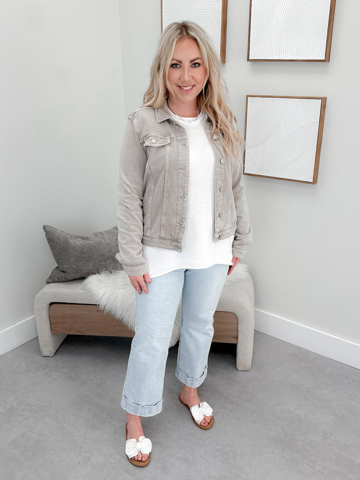 Soft Denim Jacket in Light Stone