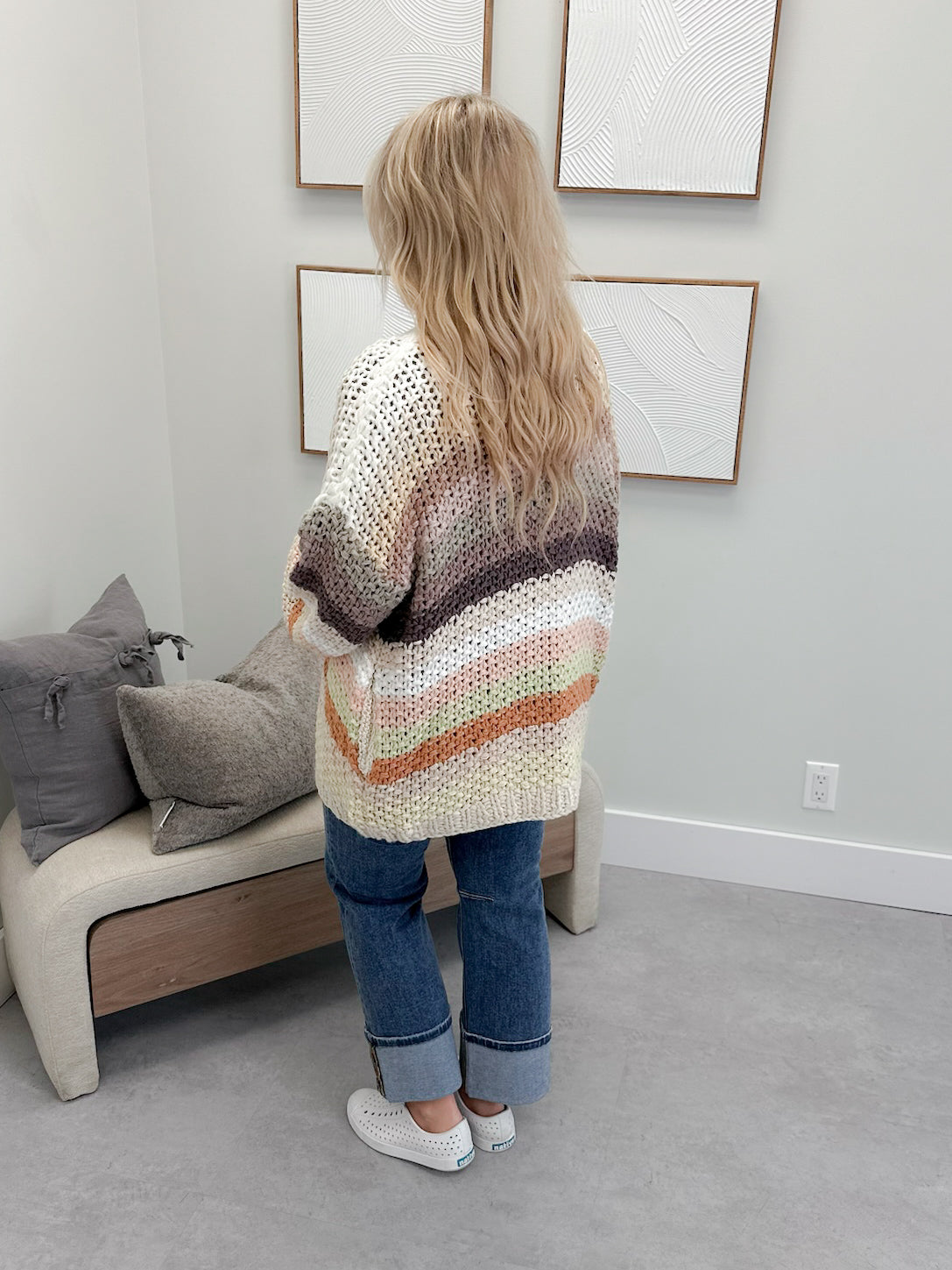 Marion Cardigan in Striped Ecru