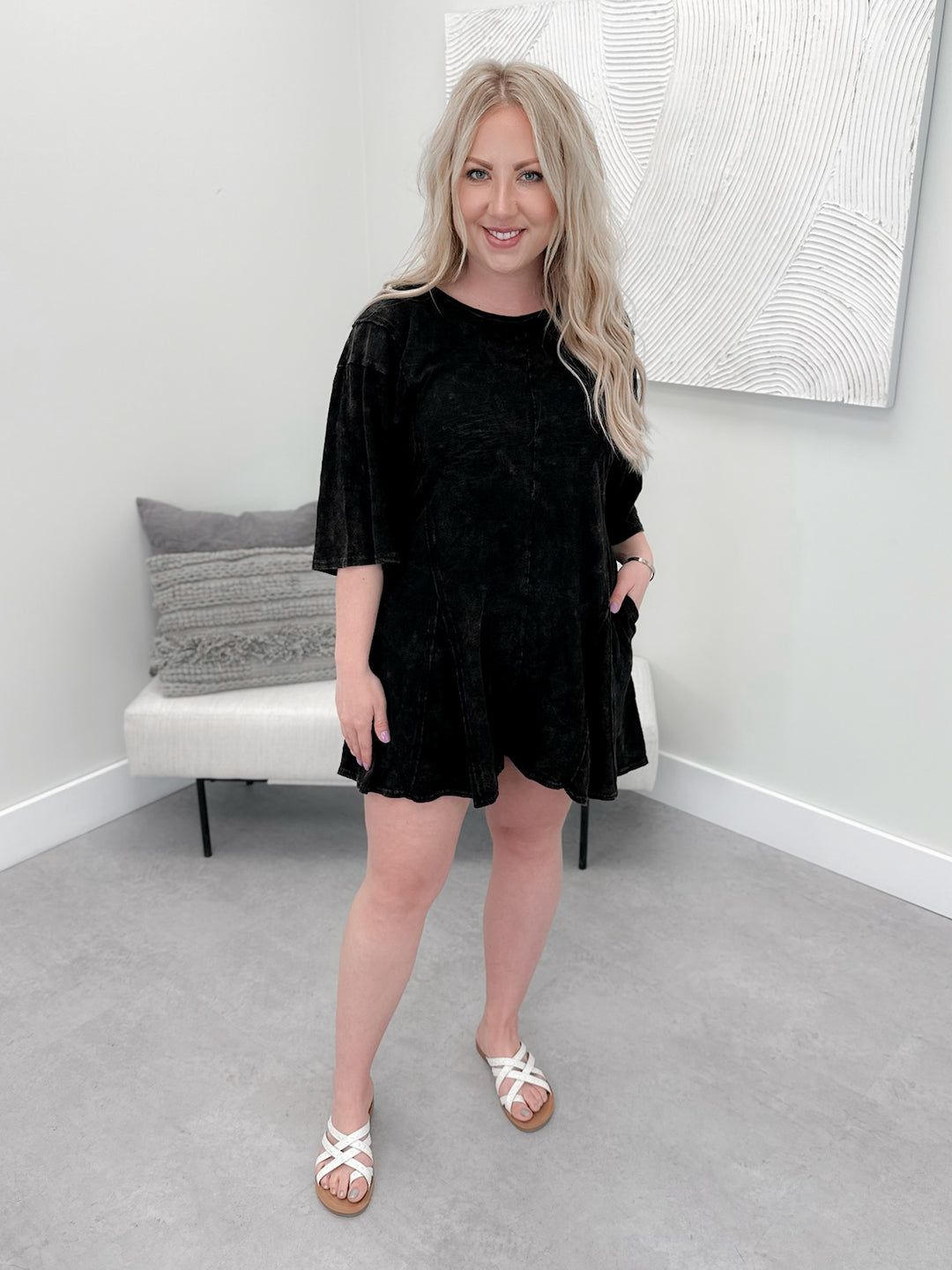 Quill Romper in Washed Black