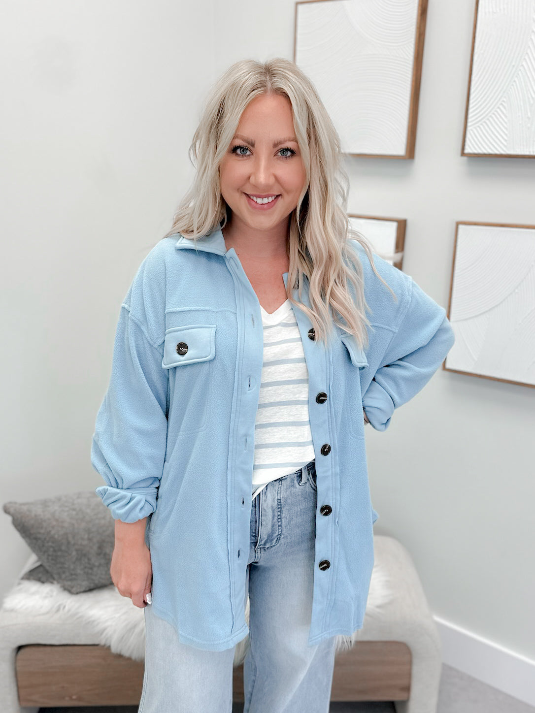 Skyler Fleece Shacket in Blue