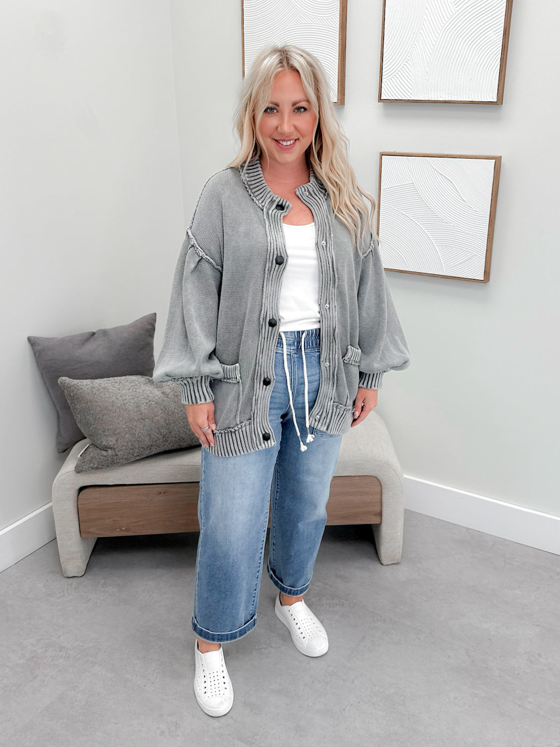 Scottie Cardigan in Washed Grey
