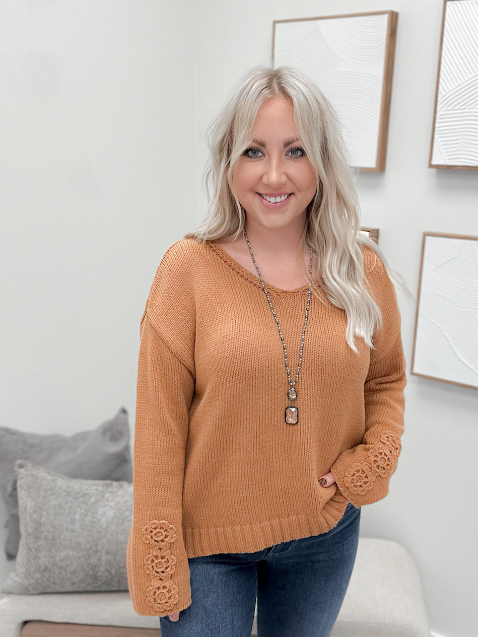 Crochet Sleeve Sweater in Camel
