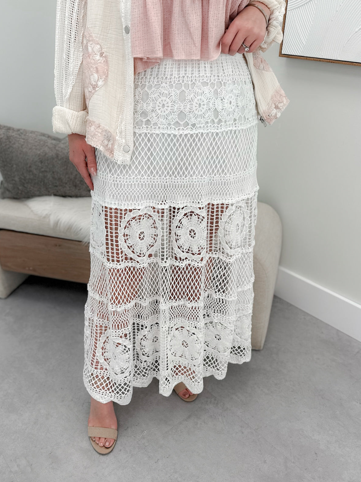 Myrtle Crochet Skirt in Cloud