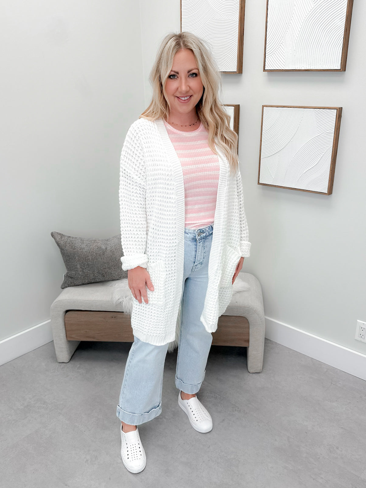 Nell Chunky Knit Cardigan in Off White