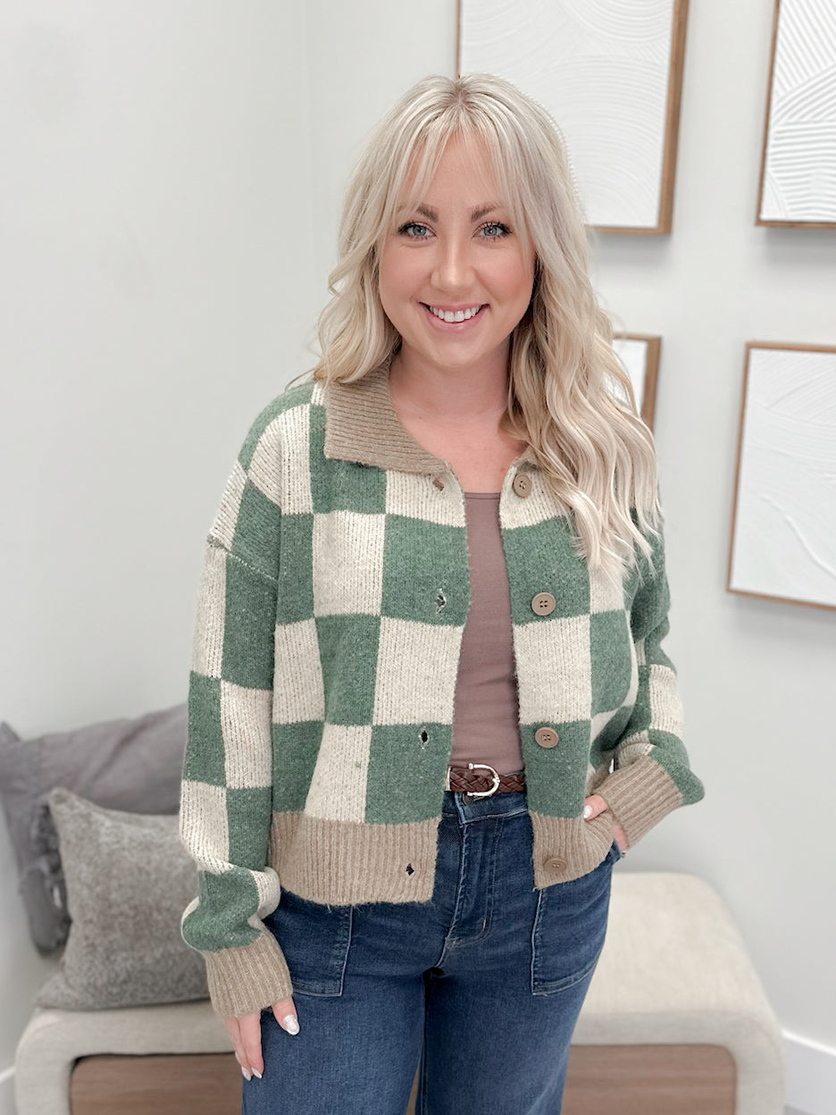 Winnie Cardigan in Checkered Green