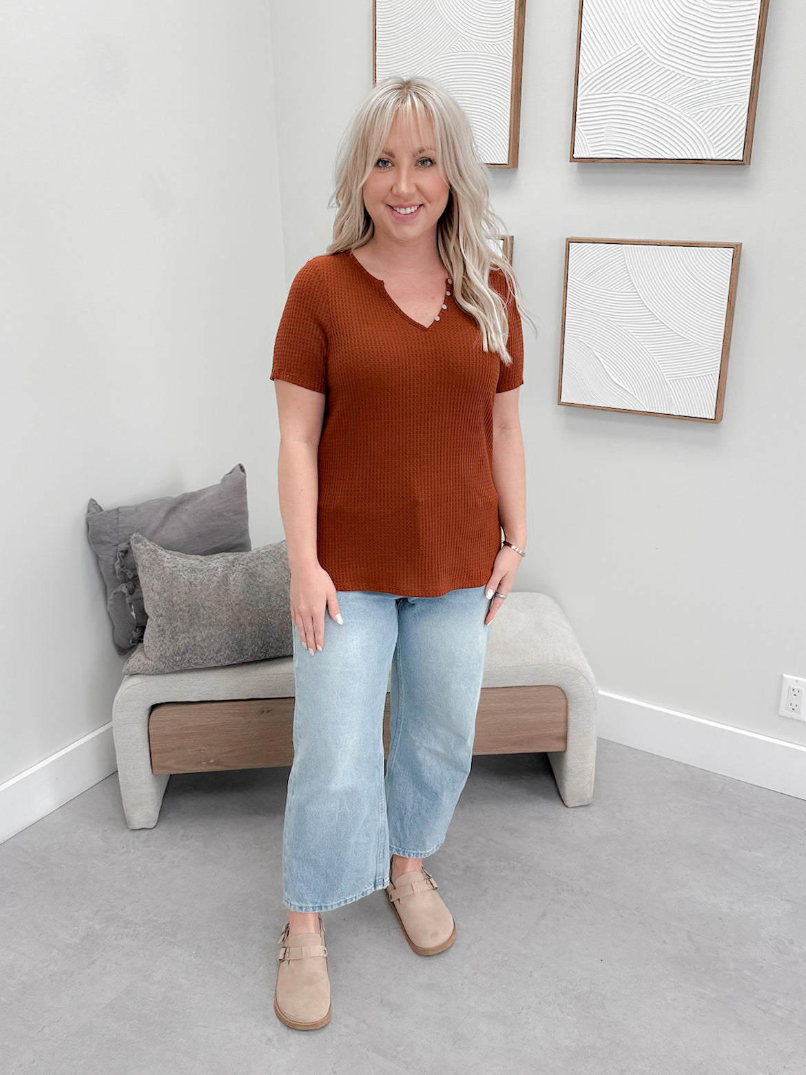 Deanna Waffle Knit Tee in Ember