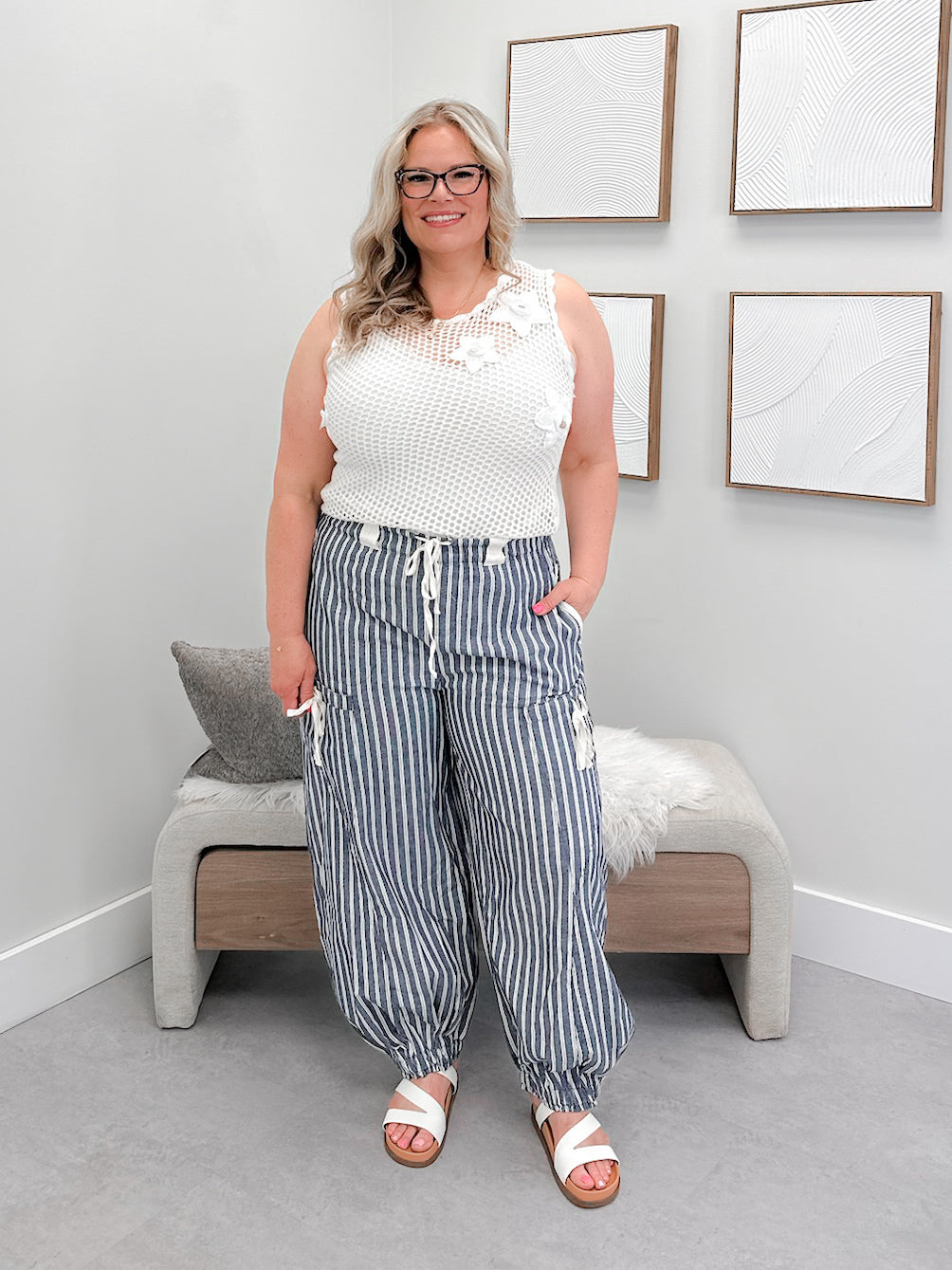 Connie Striped Pants in Chambray