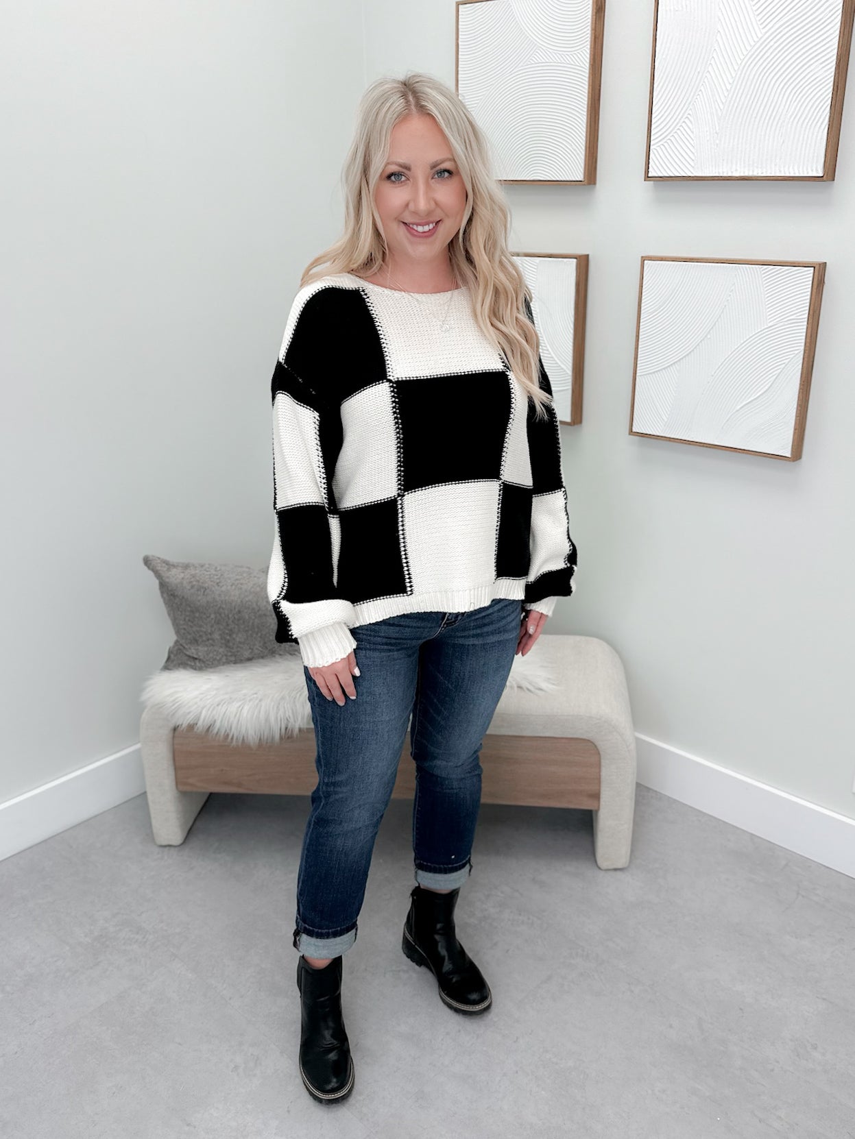 Checks Sweater in Black and White