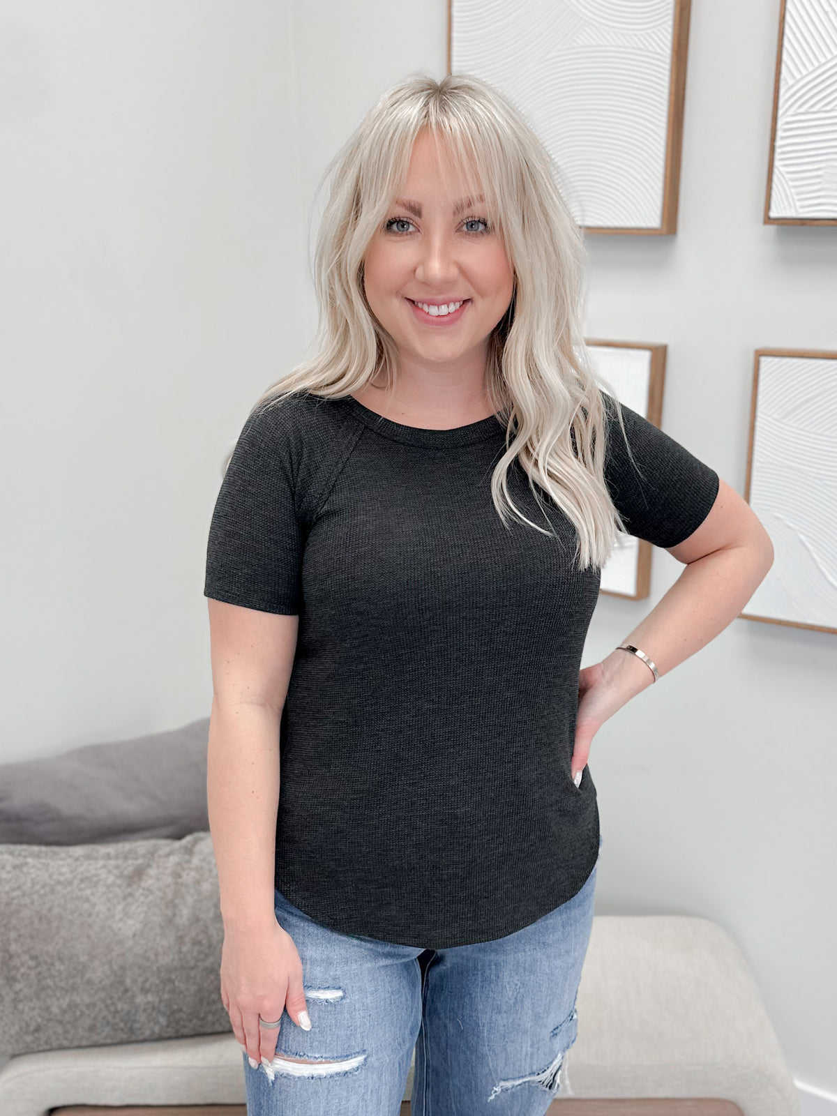 Baby Waffle Tee in Dark Charcoal