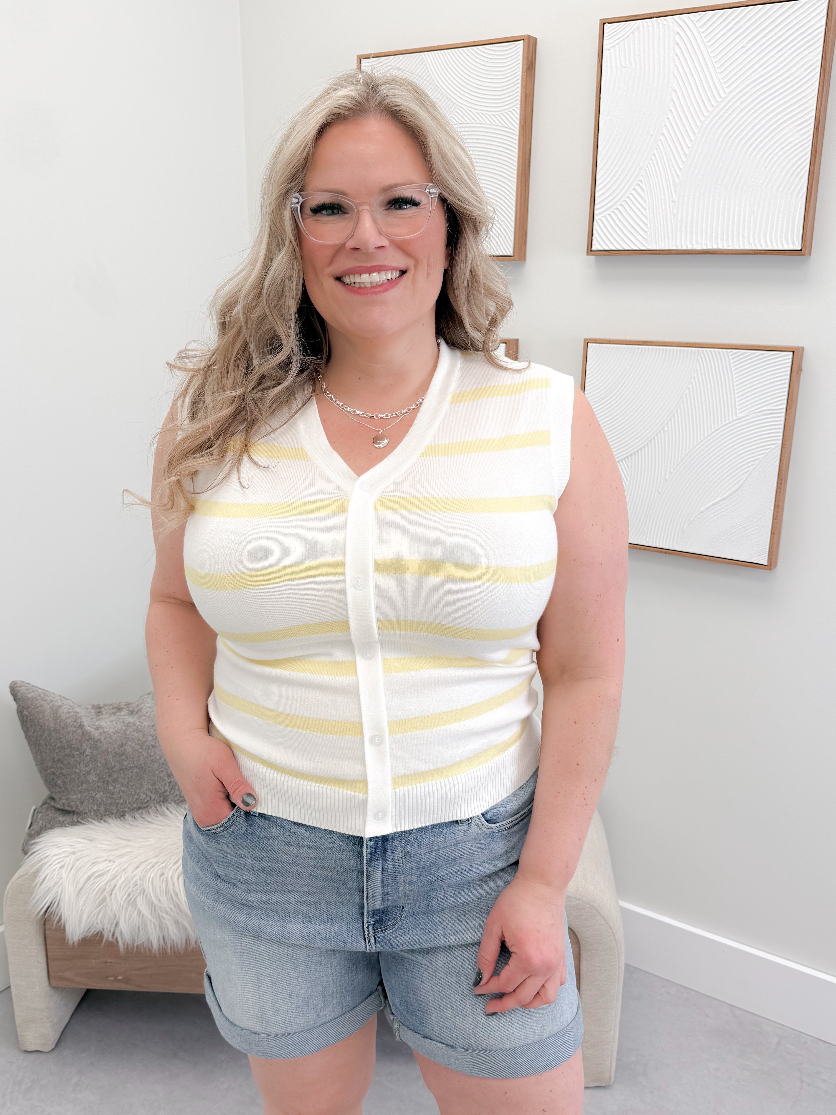 Lucy Sweater Tank in Yellow Stripe