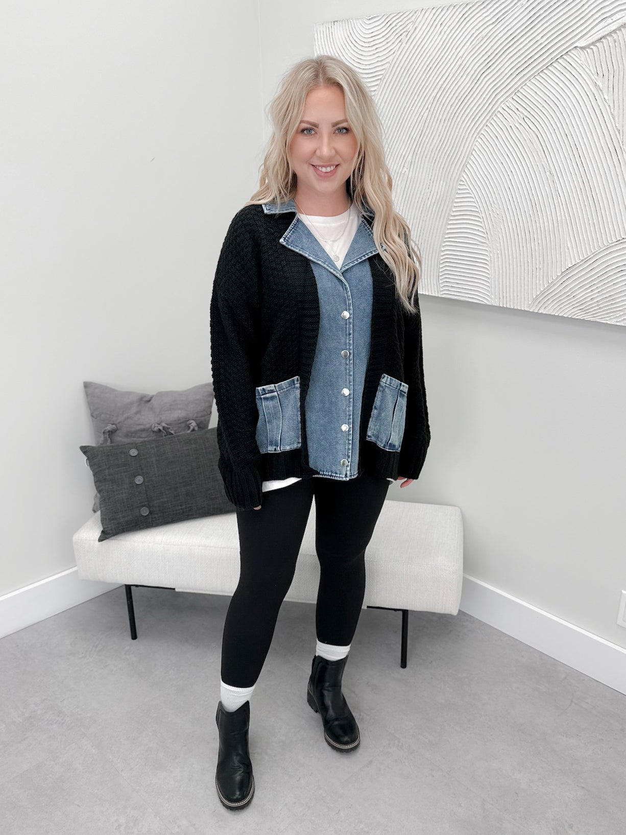 Sky Coatigan in Black and Denim - Small