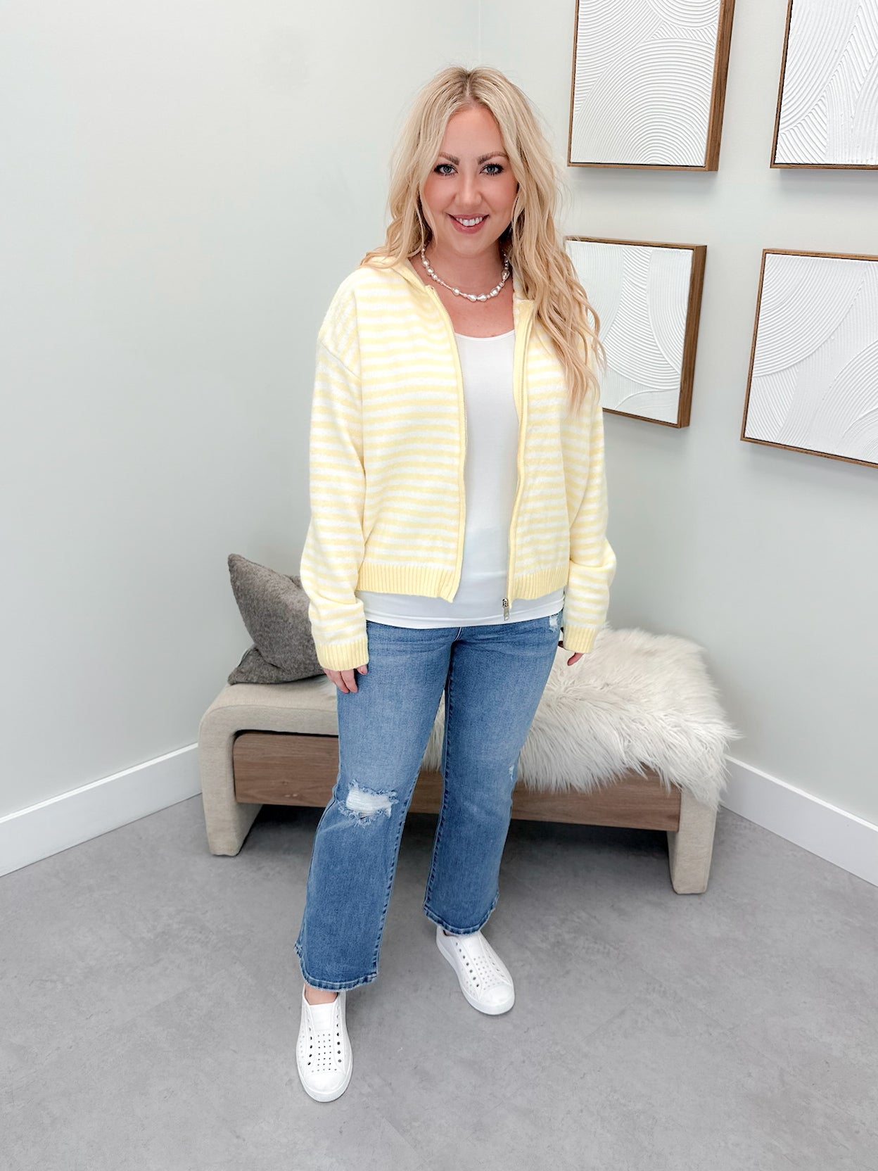Sarah Cardigan in Striped Butter