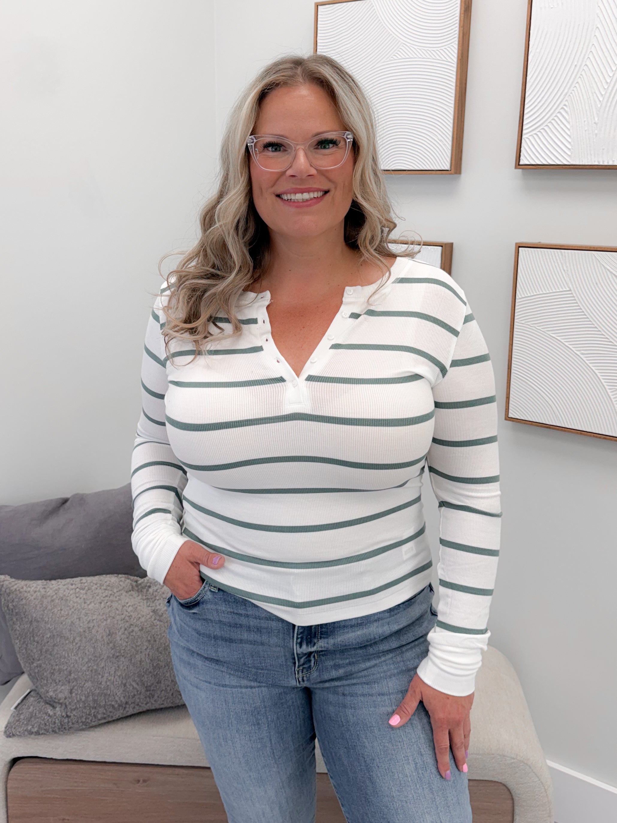 Margaret Striped Long Sleeve in Spruce
