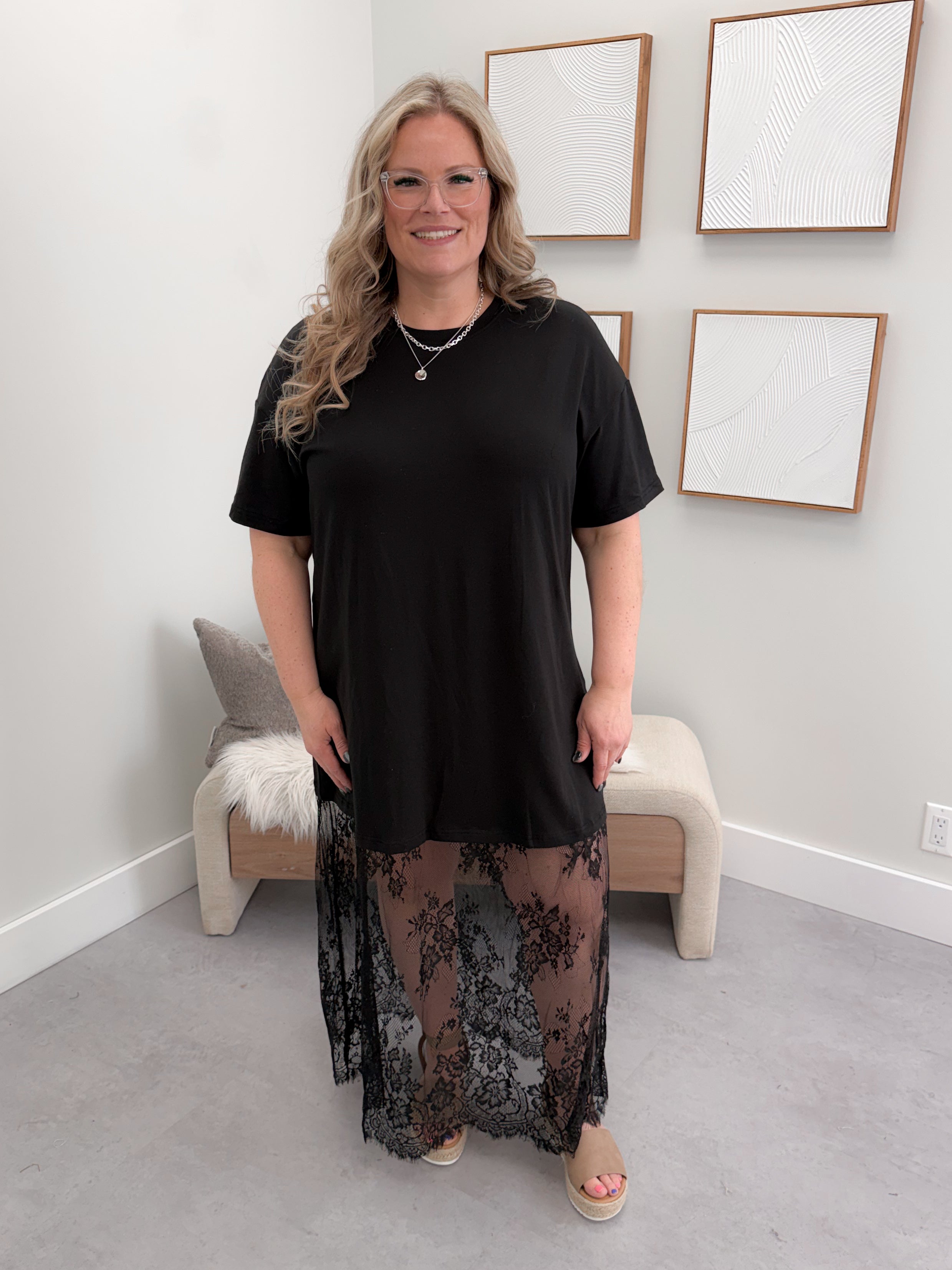 Sable T-Shirt Lace Dress in Black