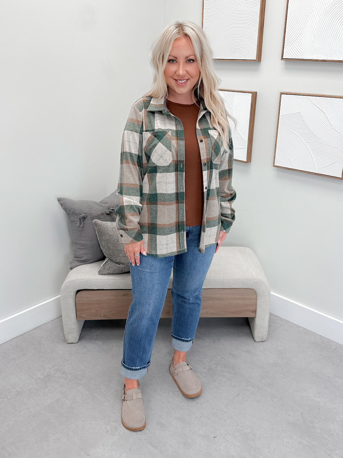 Briar Shacket in Emerald Plaid