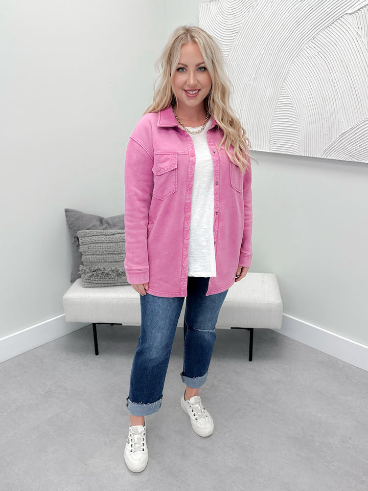 Piper Fleece Shacket in Washed Orchid