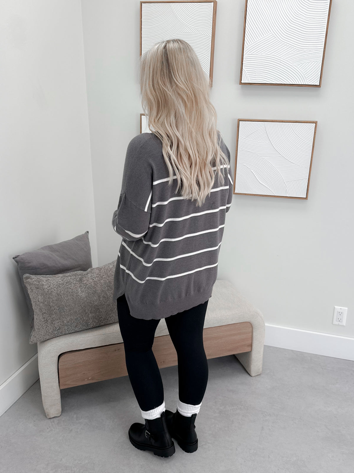 Jeanette Striped Sweater in Grey