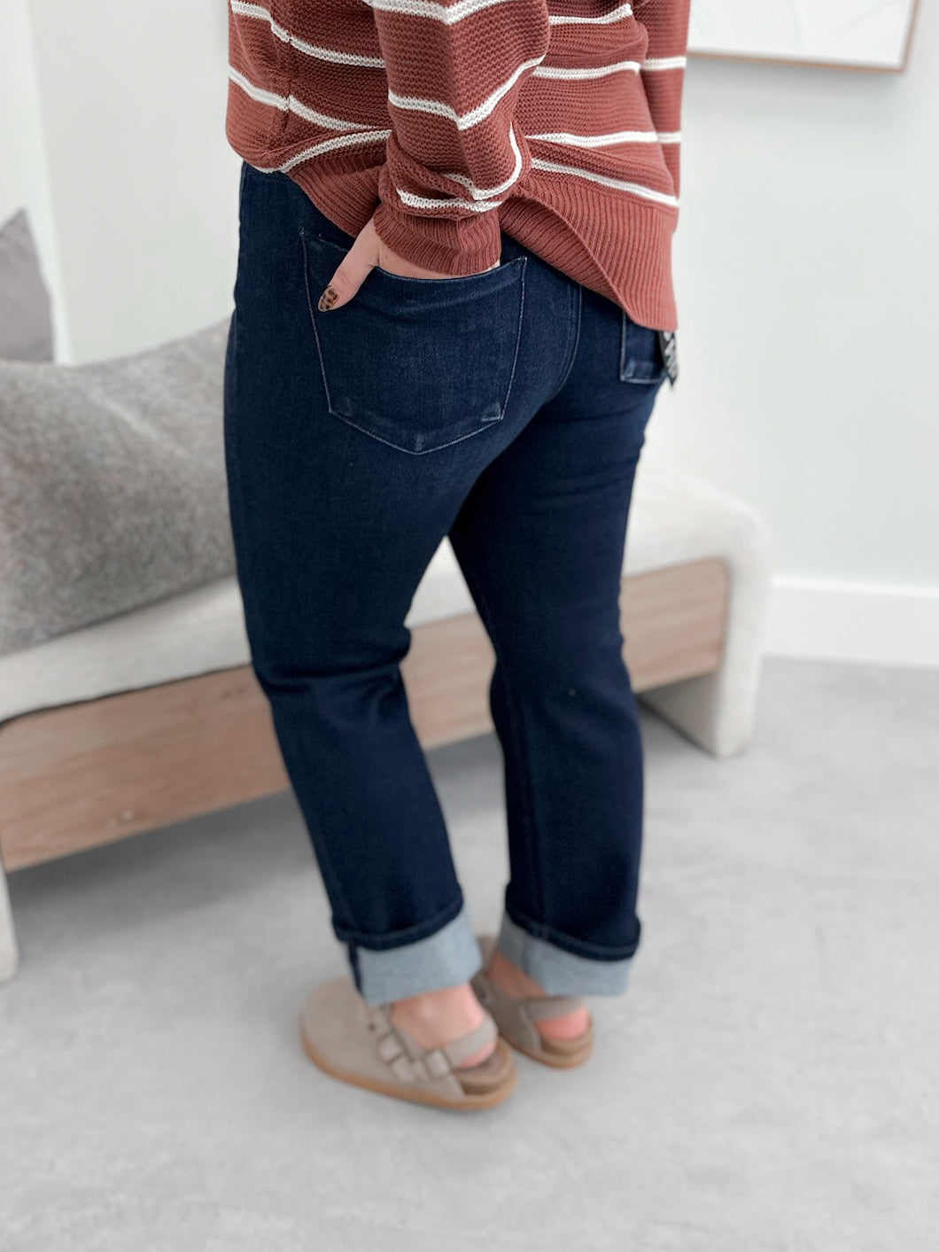 Pacific Mid Rise Tummy Control Dark Jeans by Risen