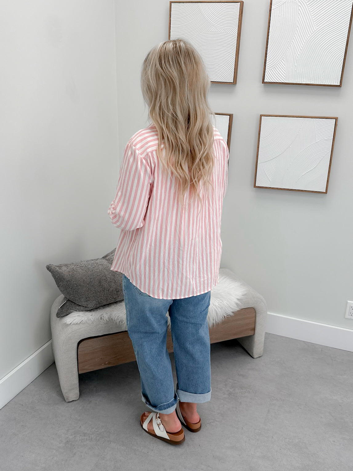 Devora Stripe Button Up in Pink
