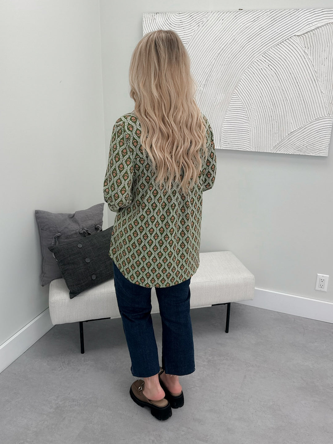 Scarlet Printed Top in Olive Mixed