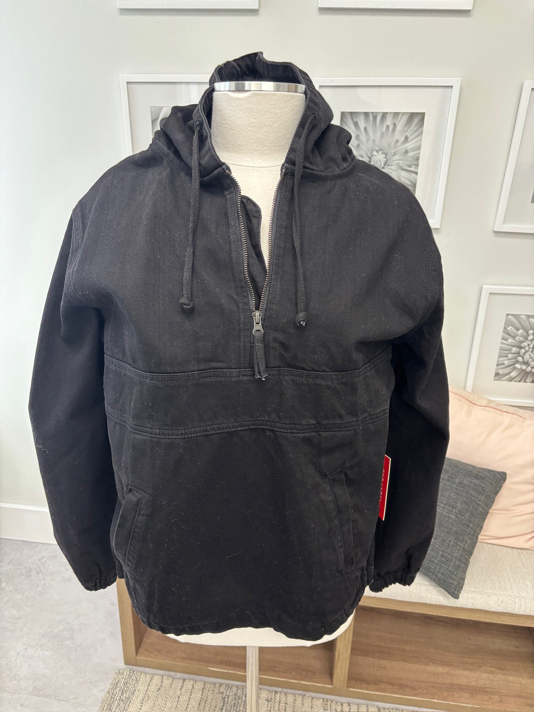 Black Denim Hooded Pullover