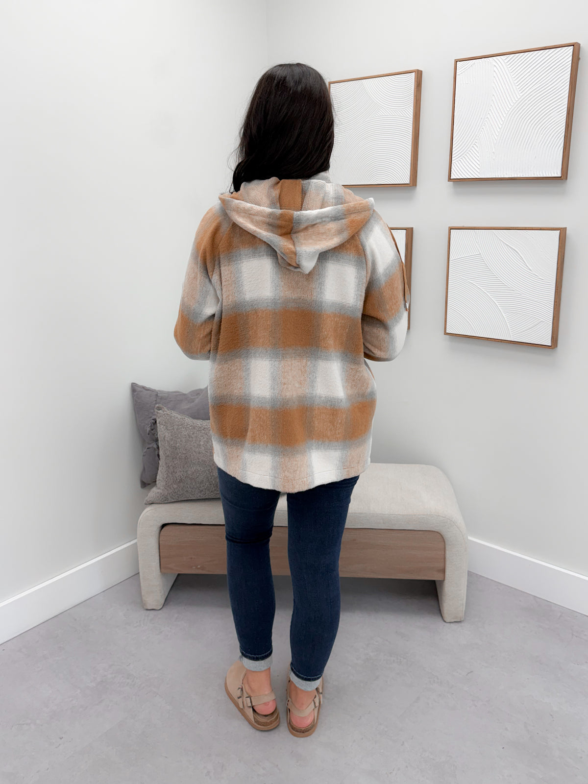 Lowen Hooded Shacket in Camel